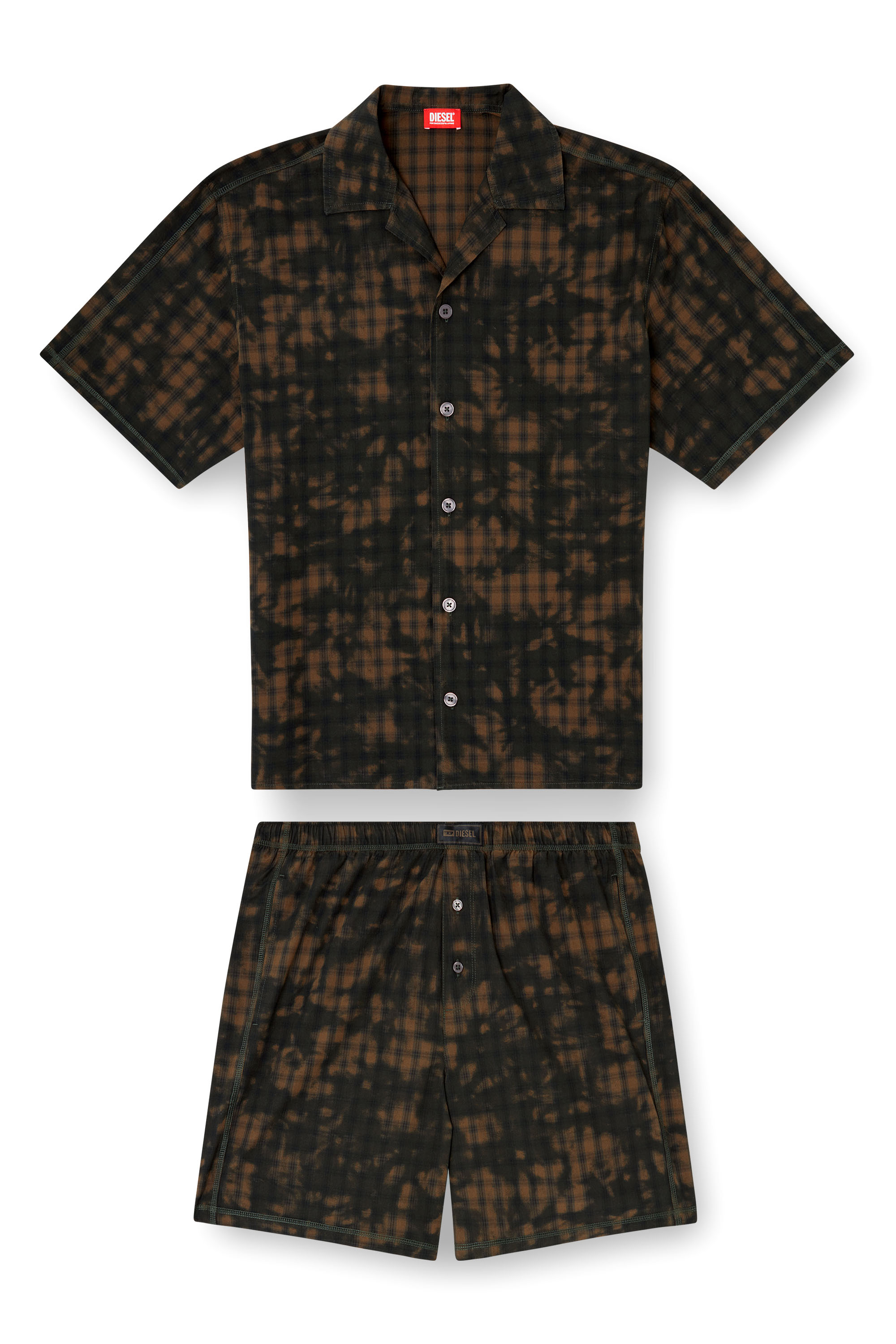 Diesel - SET-HORIEN-UTLT, Male's Short pajamas in cloudy-print check cotton in Olive Green - 3
