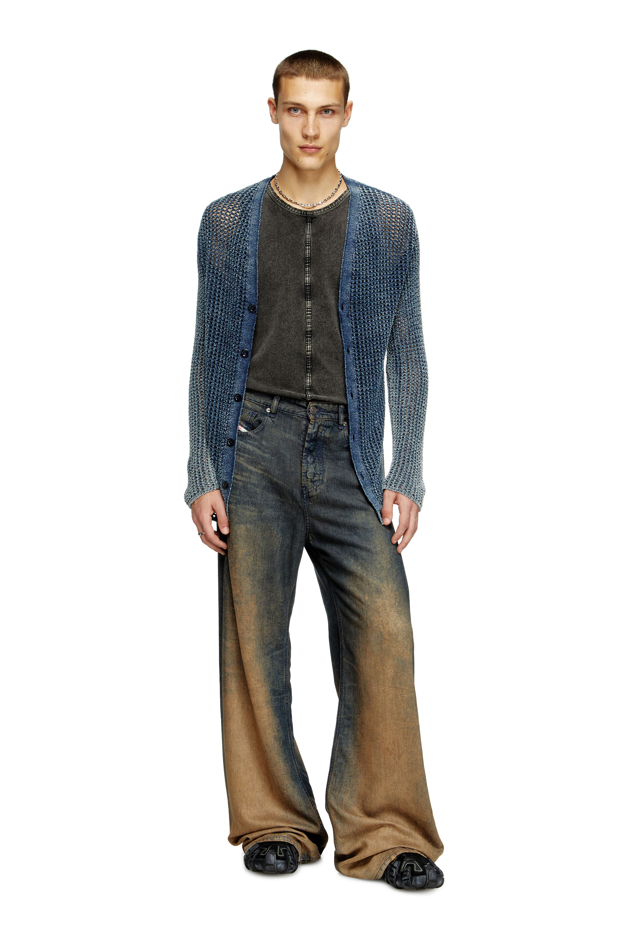 Diesel - K-REDRAM, Cardigan en maille mesh en fil de denim Homme in Bleu - 2