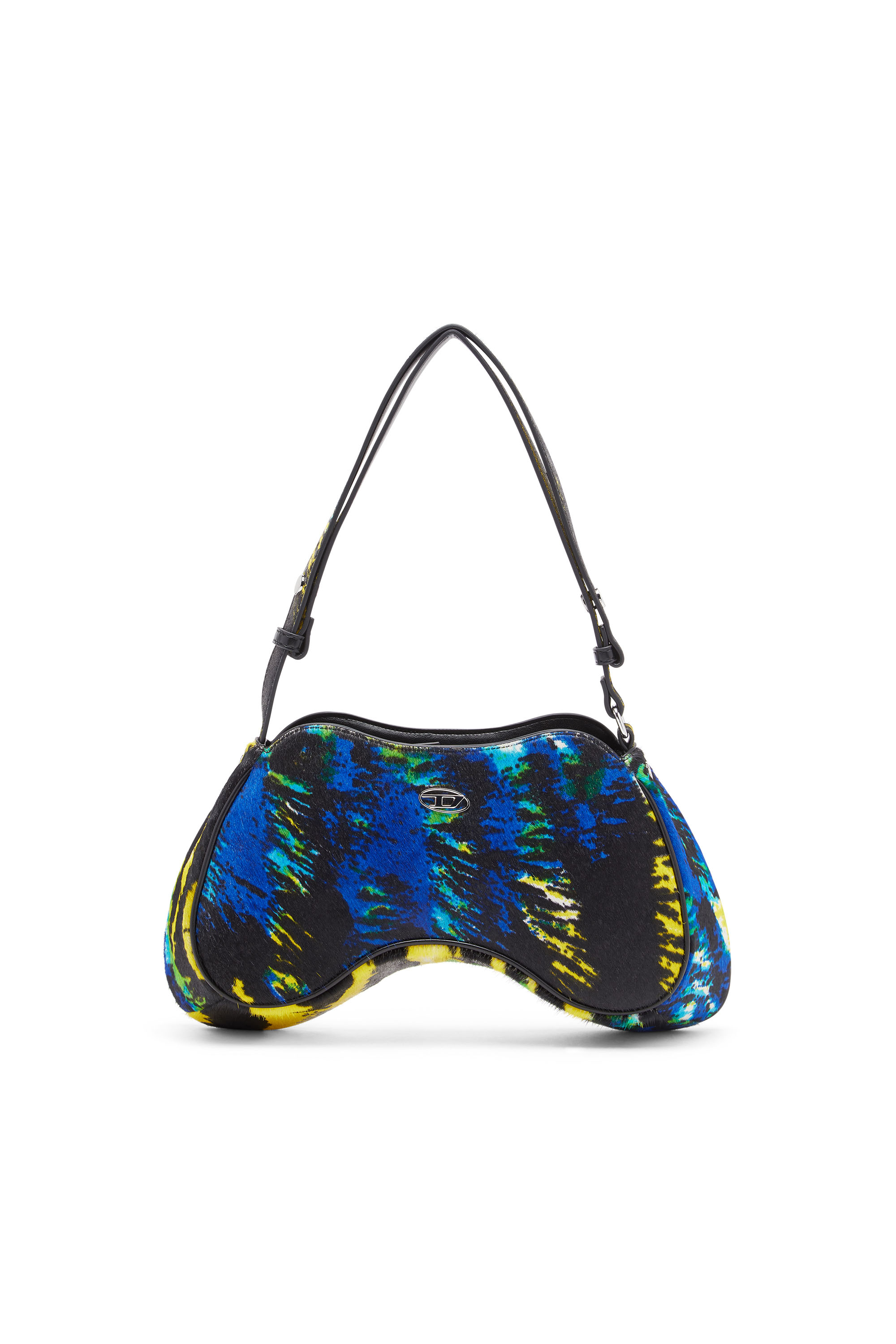 Diesel - PLAY SHOULDER, Female's Play-Shoulder bag in tiger-print calf hair in Yellow/Blue - 1