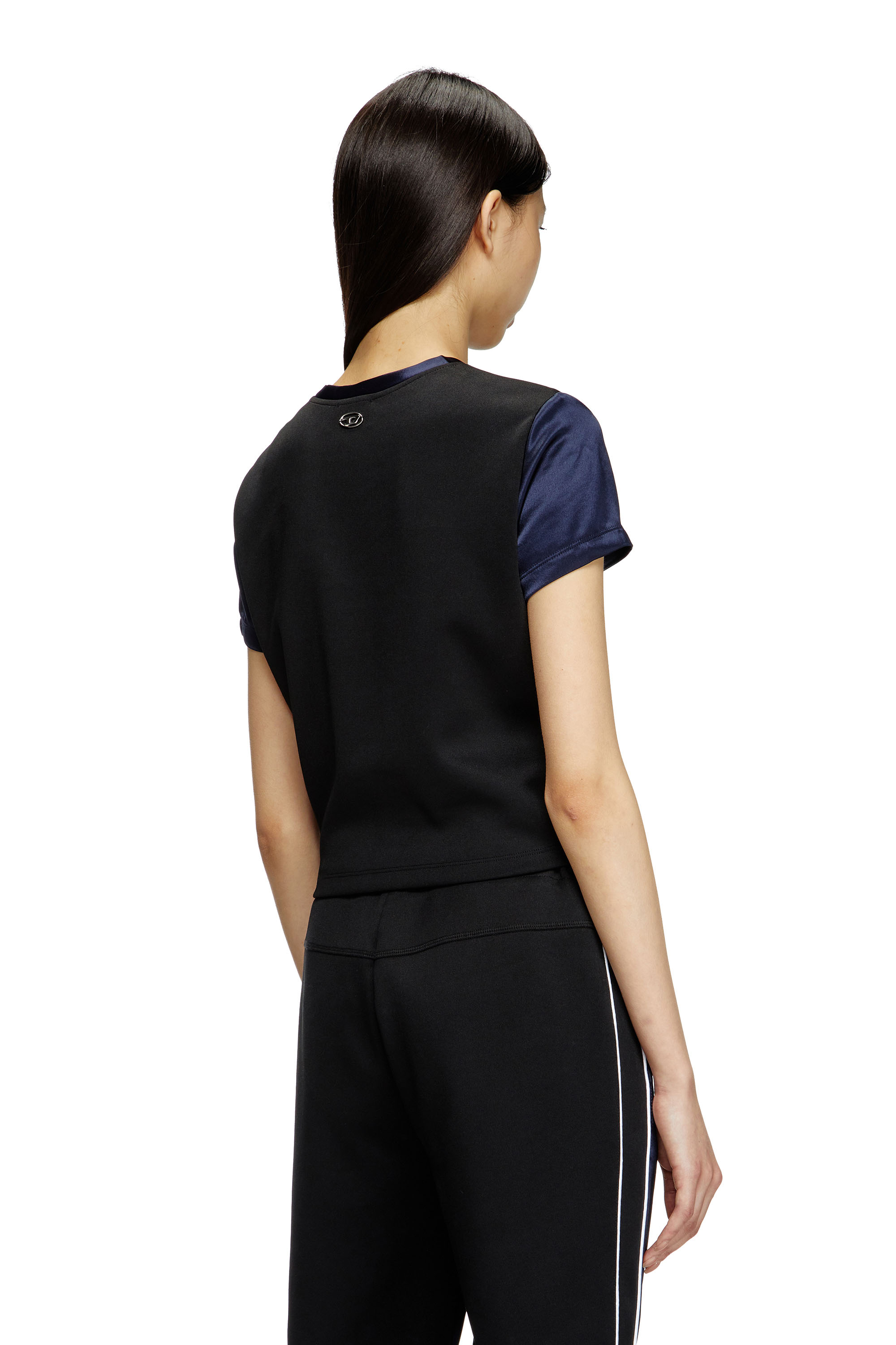 Diesel - T-RACE, Female's Cropped T-shirt in satin, knit and tulle in Dark Blue - 3