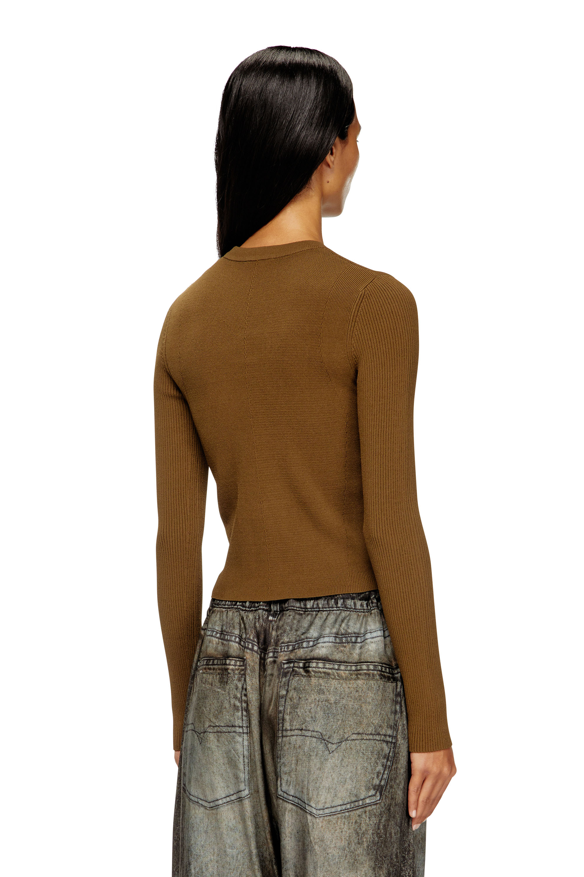 Diesel - M-VALARI, Female's Rib-knit viscose-blend top with Oval D in Green - 3