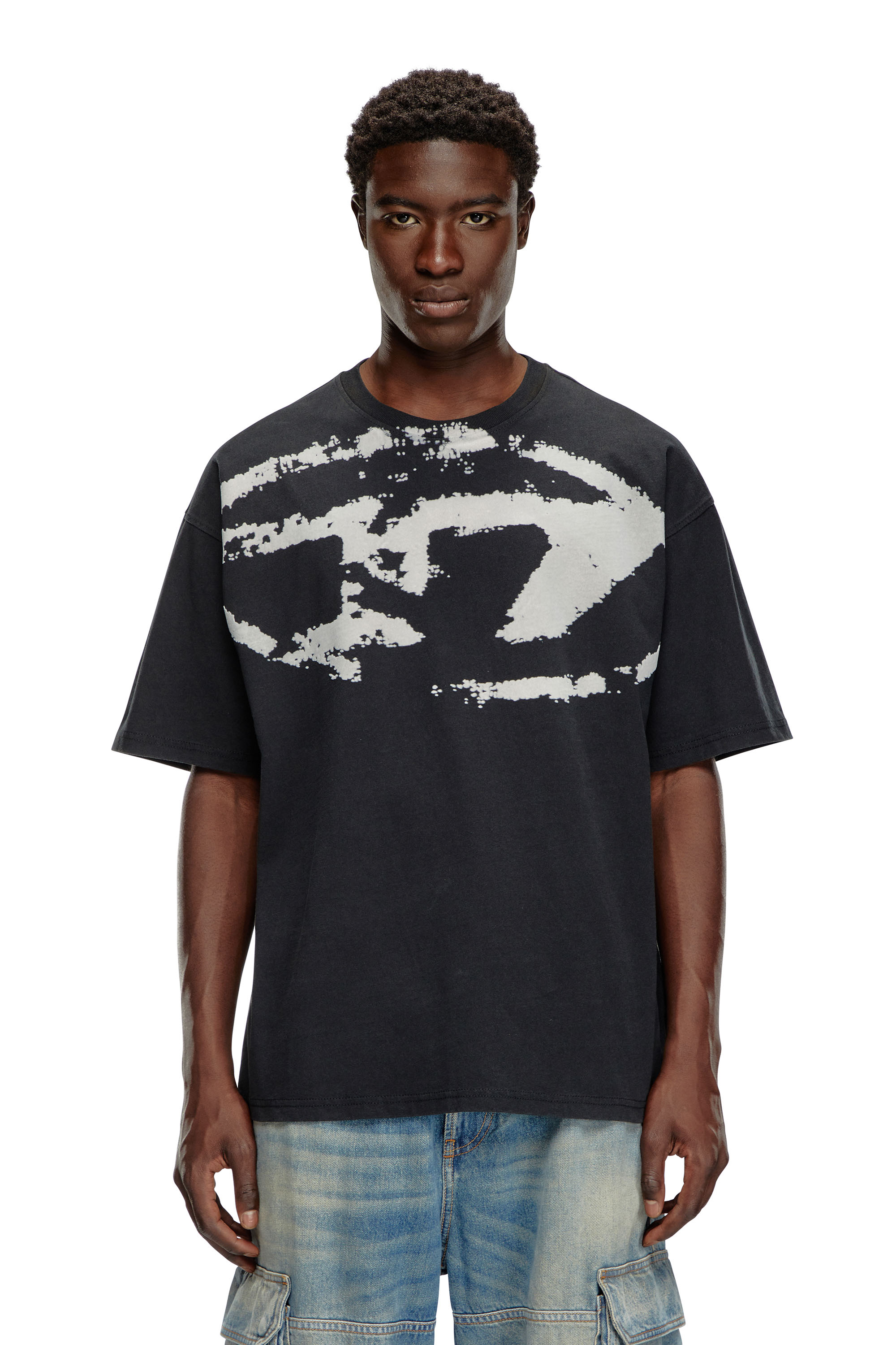 Diesel - T-BOXT-N14, Male's T-shirt with distressed flocked logo in Black - 1