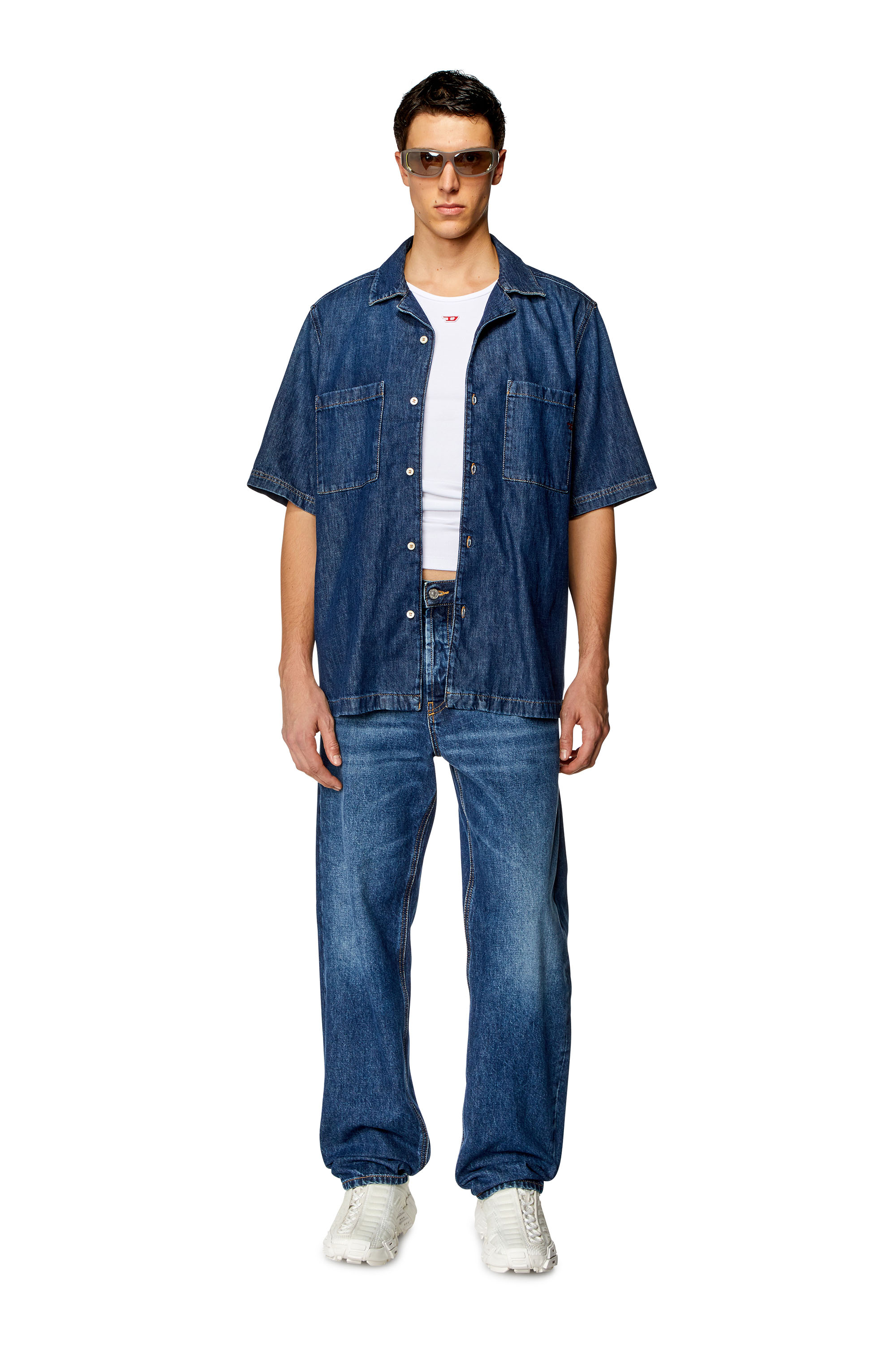Diesel - D-PAROSHORT, Male Bowling shirt in denim in Blue - Image 4