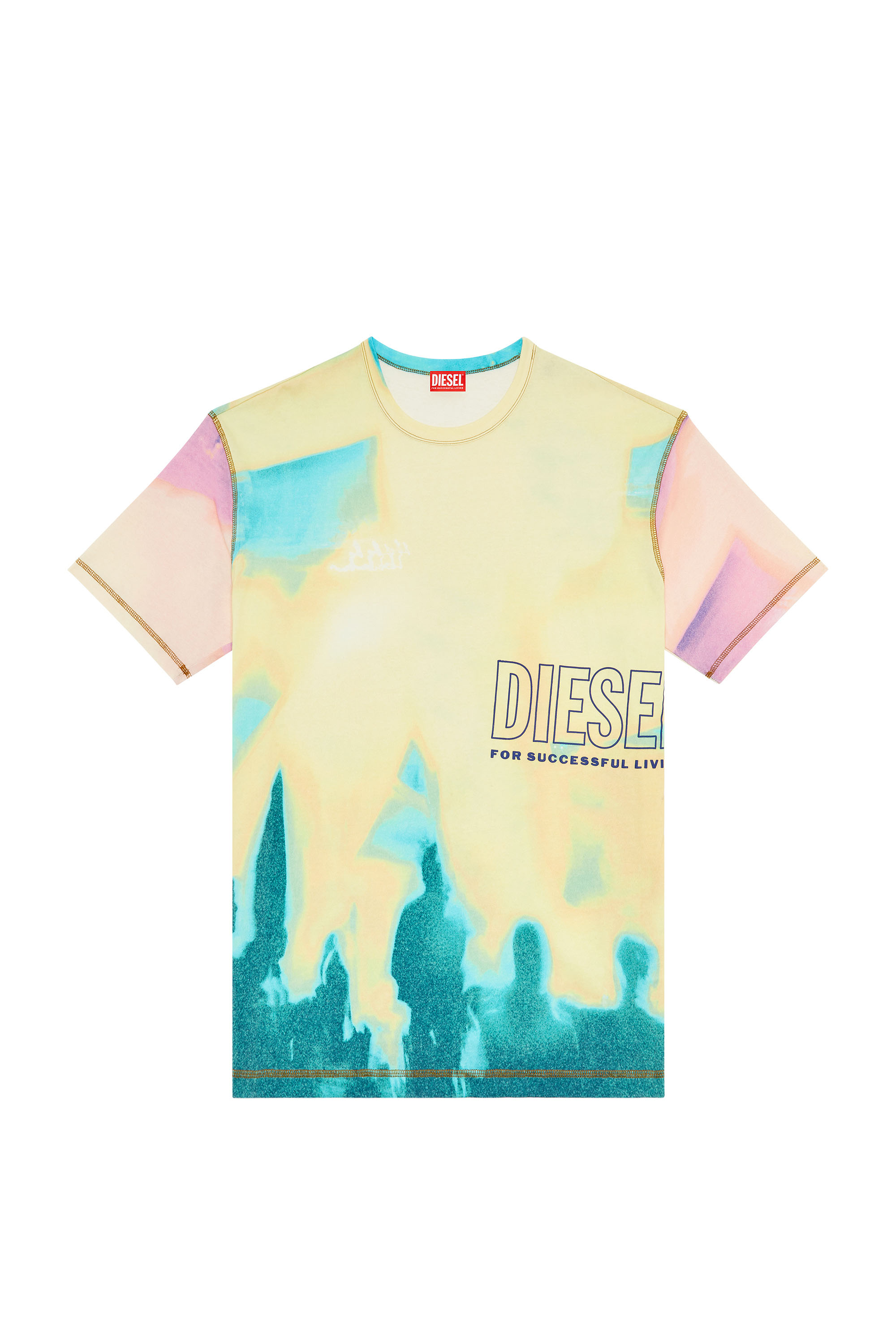 Diesel - T-WASH-COLOR, Homme T-shirt avec imprimé pastel délavé in Jaune - Image 4