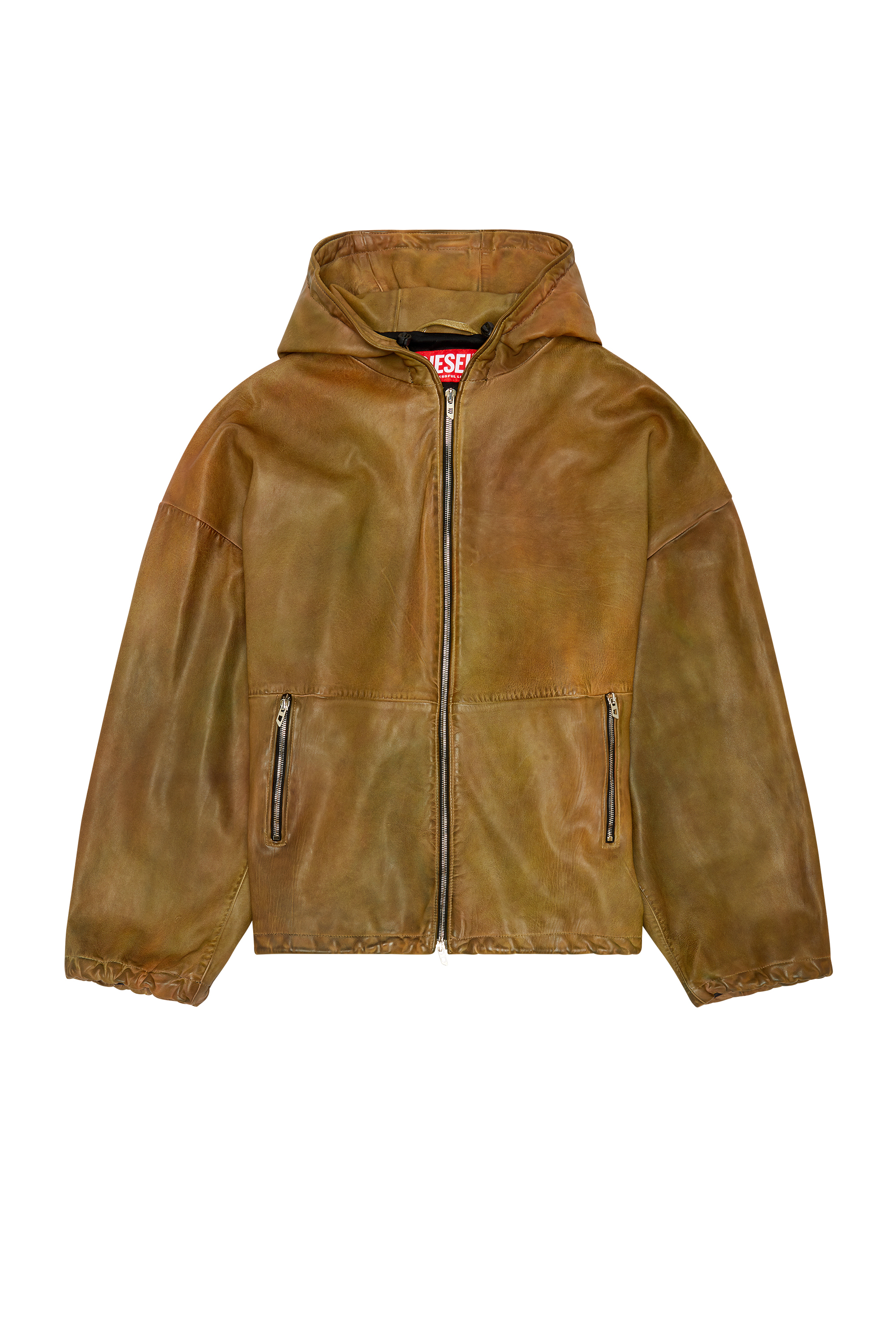 Diesel - L-VATEL-HOODY, Male Hooded leather jacket in Brown - Image 6