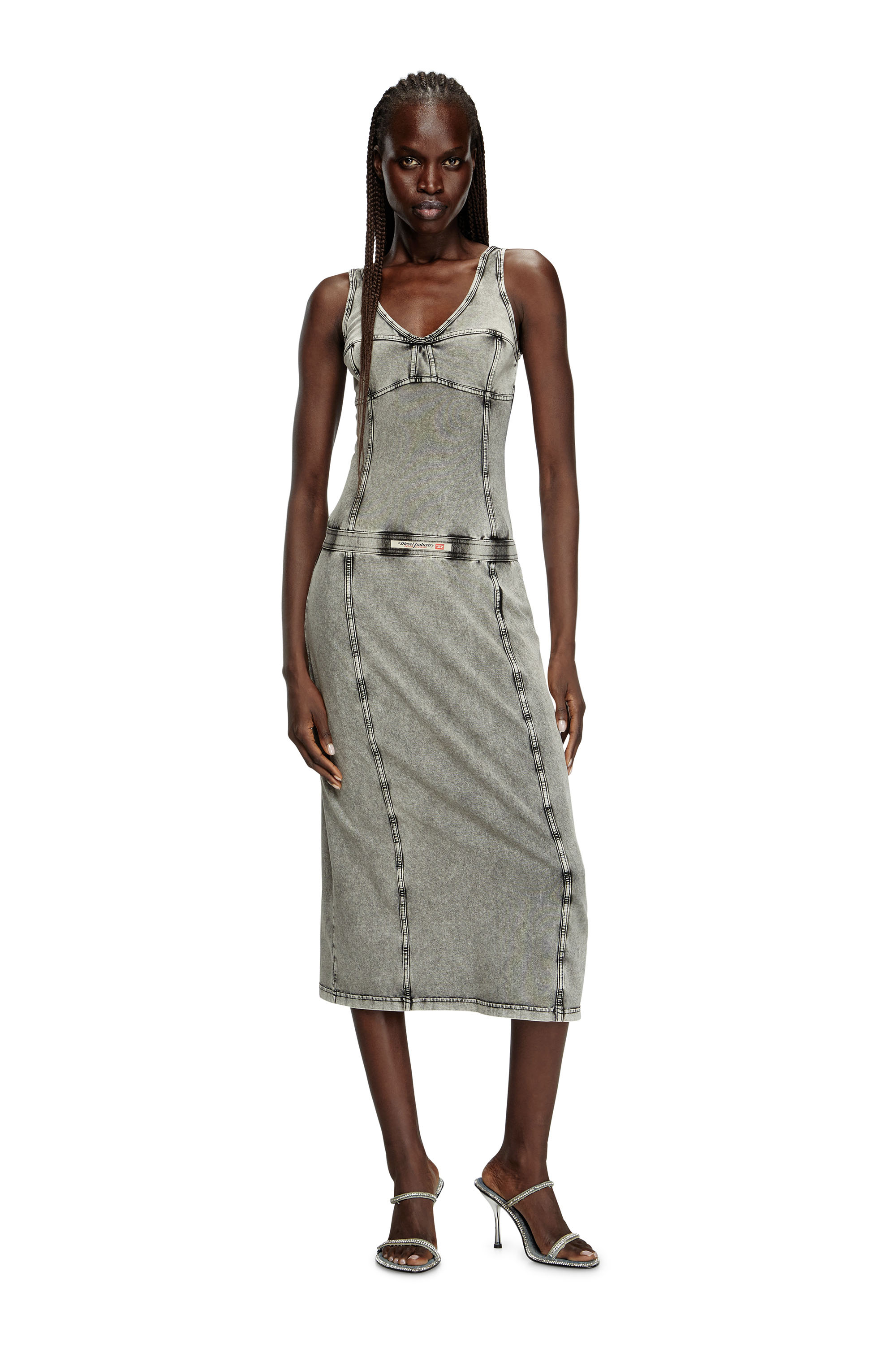 Diesel - D-INNY, Female's Sleeveless midi dress with denim effect in Grey - 2