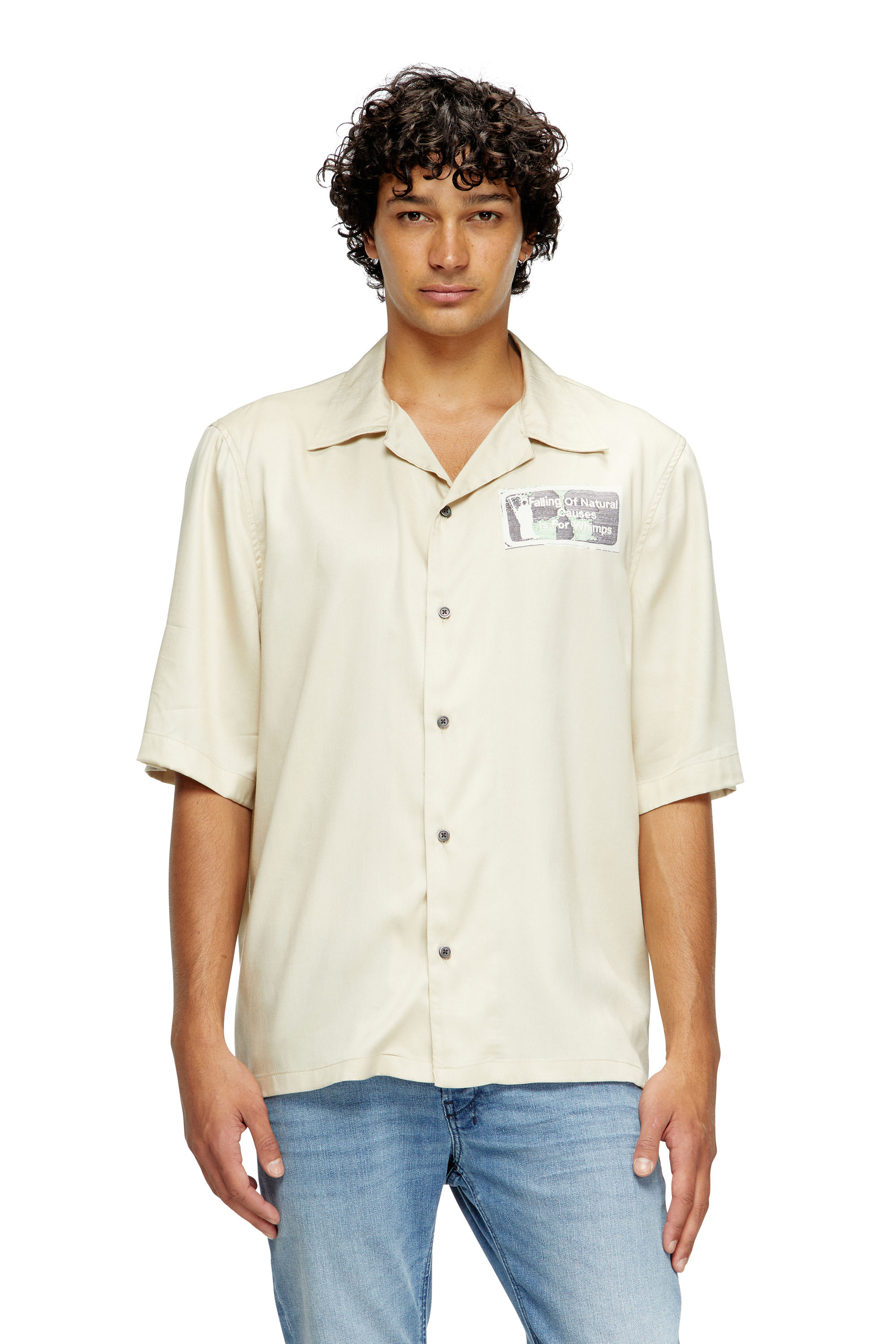 Diesel - S-BRACK-B-EPBR, Male's TENCEL™ shirt with rhinestone graphic in Beige - 1