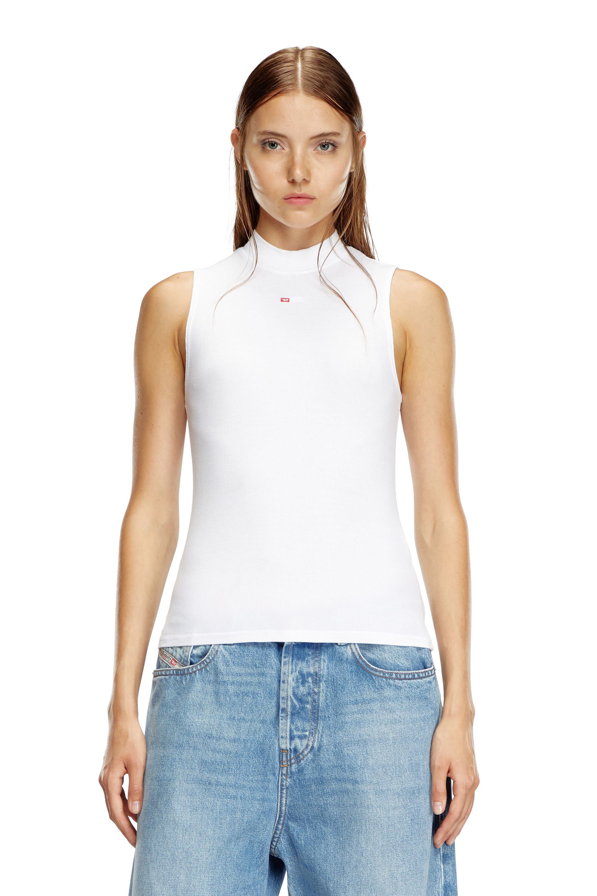 Diesel - T-MOKKY-SL-MICRODIV, Female Ribbed tank top with mock neck in White - Image 4