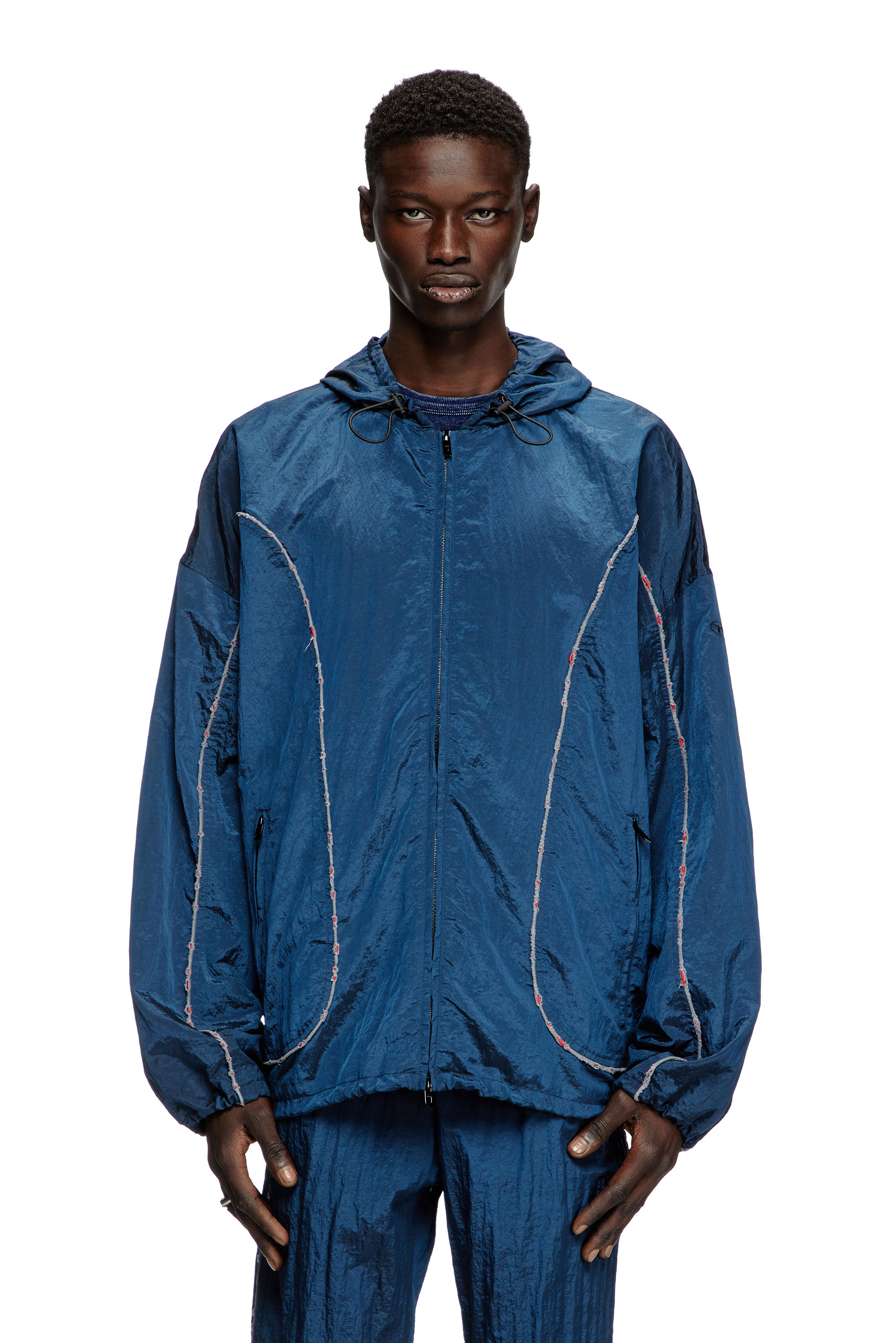 Diesel - J-ANTHEIT, Male's Windbreaker with destroyed piping in Blue - 1