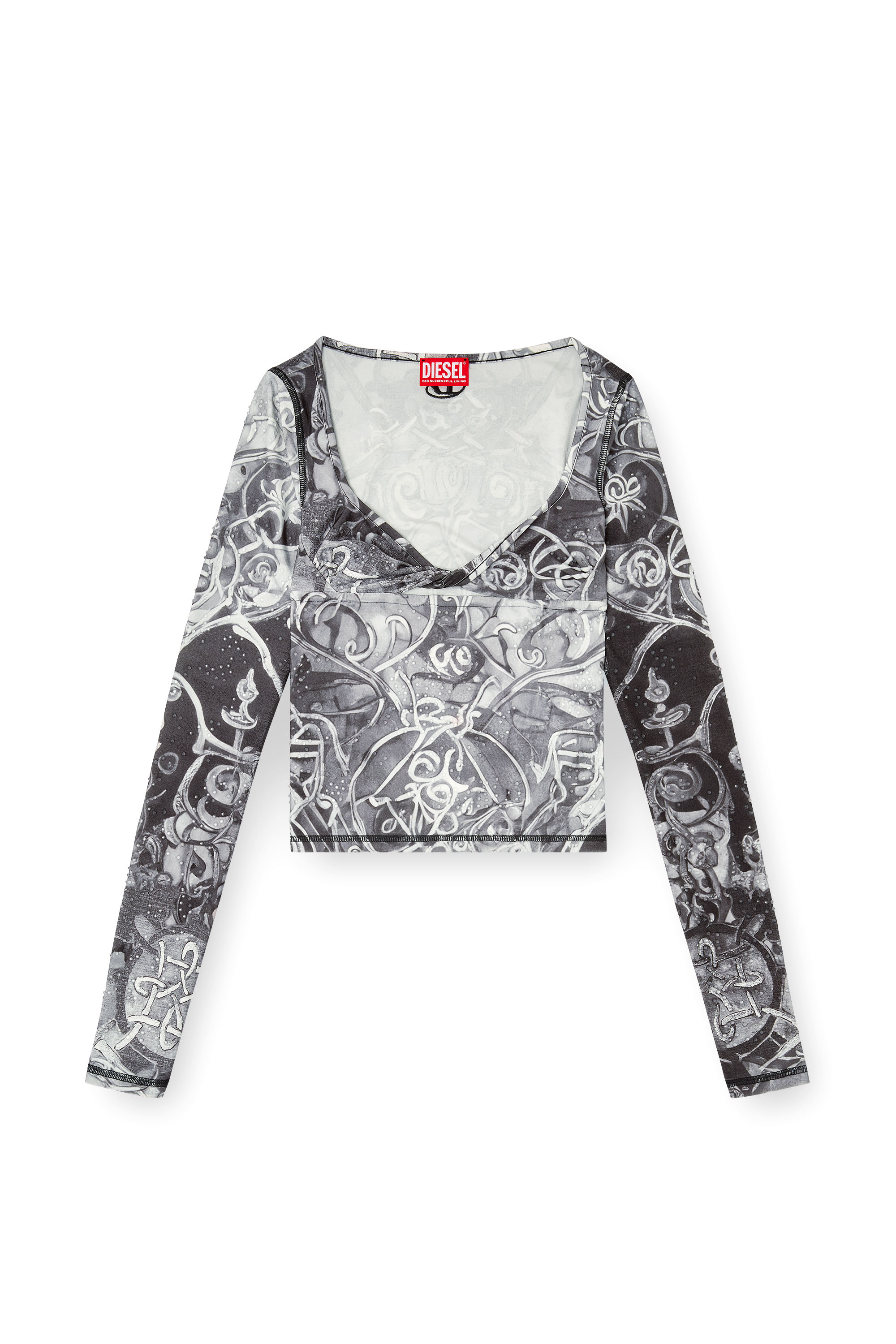 Diesel - T-ANTICA-LS, Female's Printed top with crystal droplets in Grey - 4