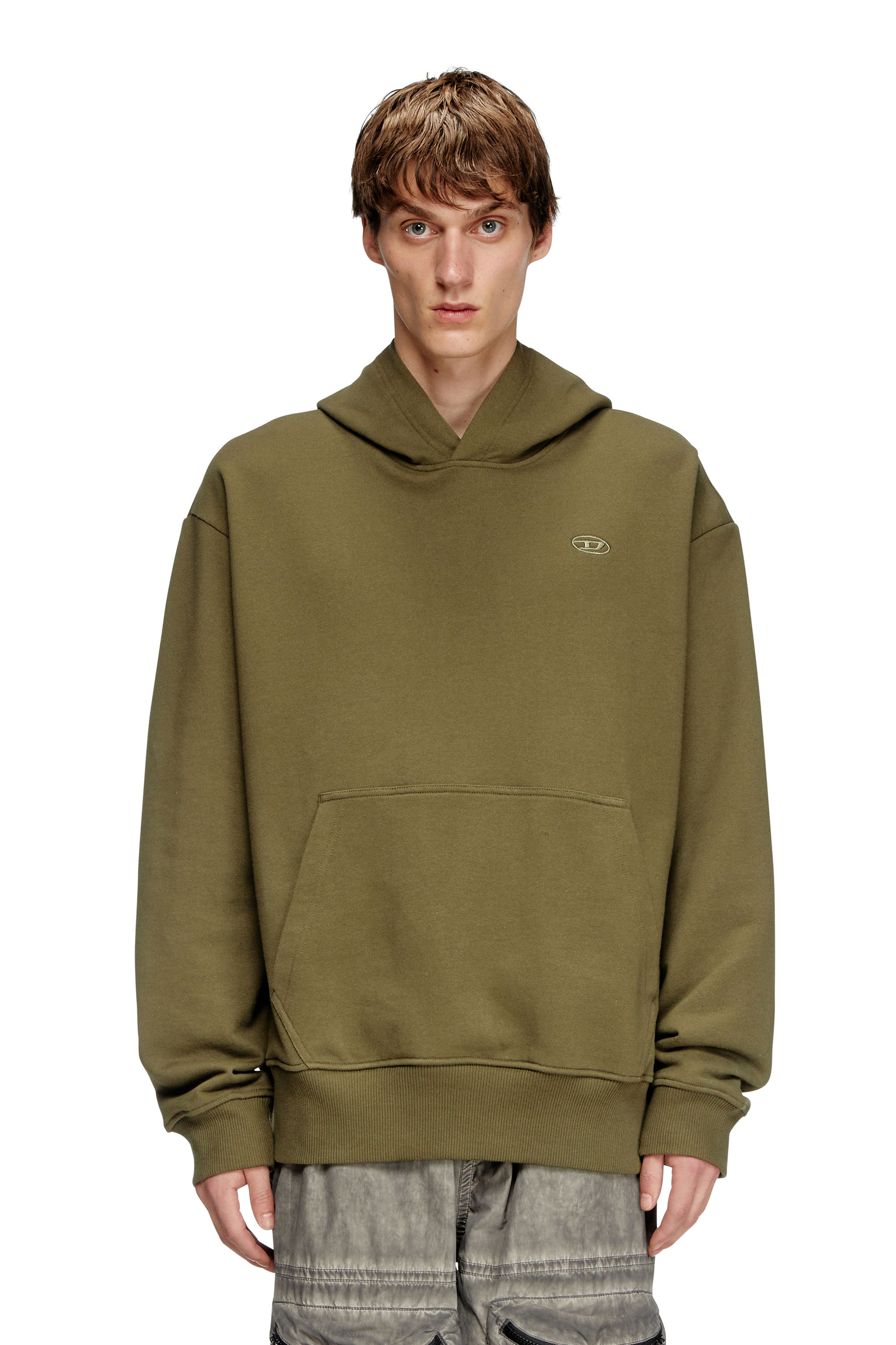 Diesel - S-MACS-HOOD-MEGOVAL-D, Male's Hoodie with logo embroidery in Military Green - 1