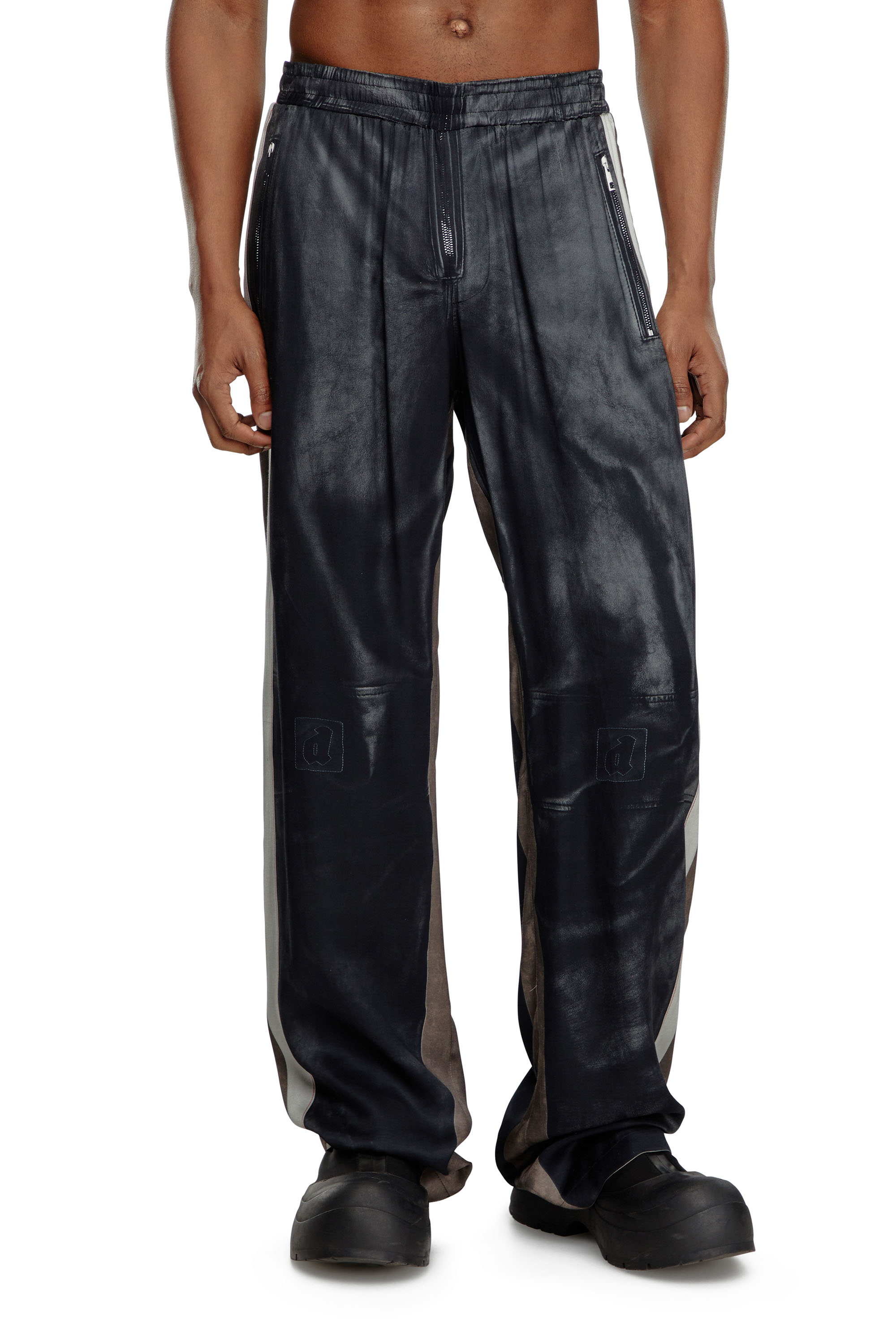 Diesel - P-AFTER, Male's Viscose pants with leather-effect print in Black - 1