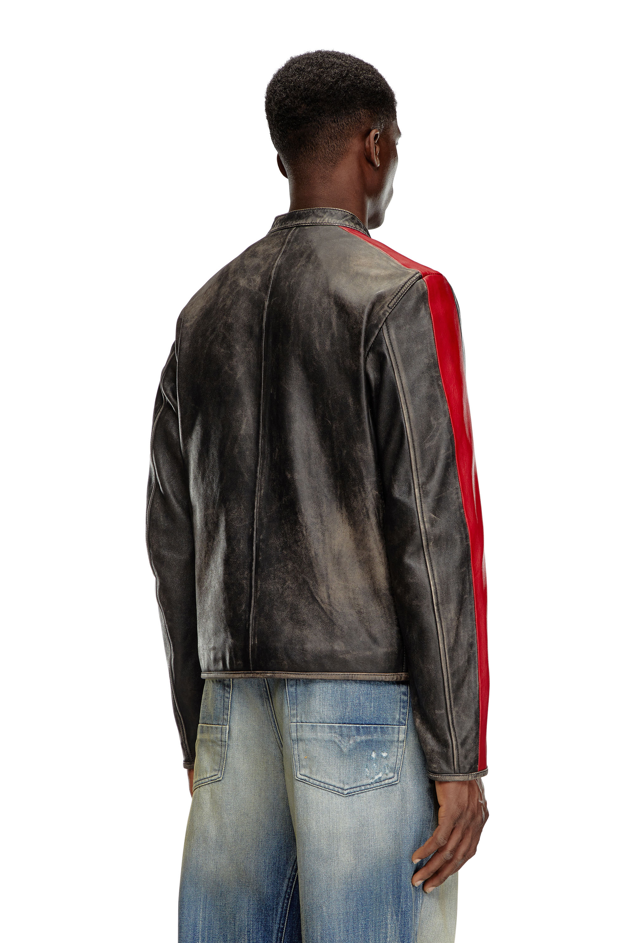 Diesel - L-RENN, Male Leather jacket with contrasting stripes in Multicolor - Image 4