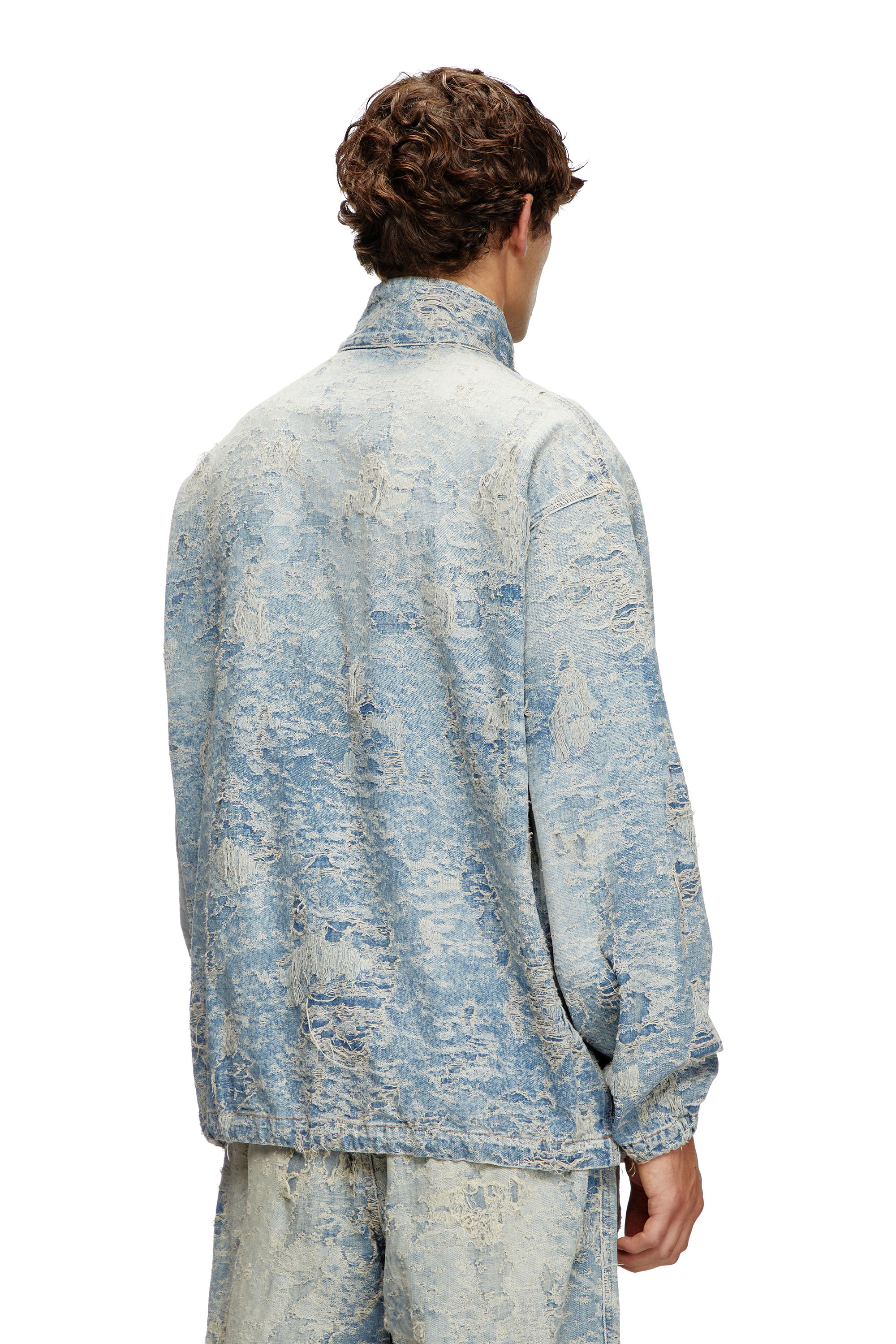 Diesel - D-KRAP-FSF, Veste zippée en denim jacquard effet sali Mixte in Bleu - 2