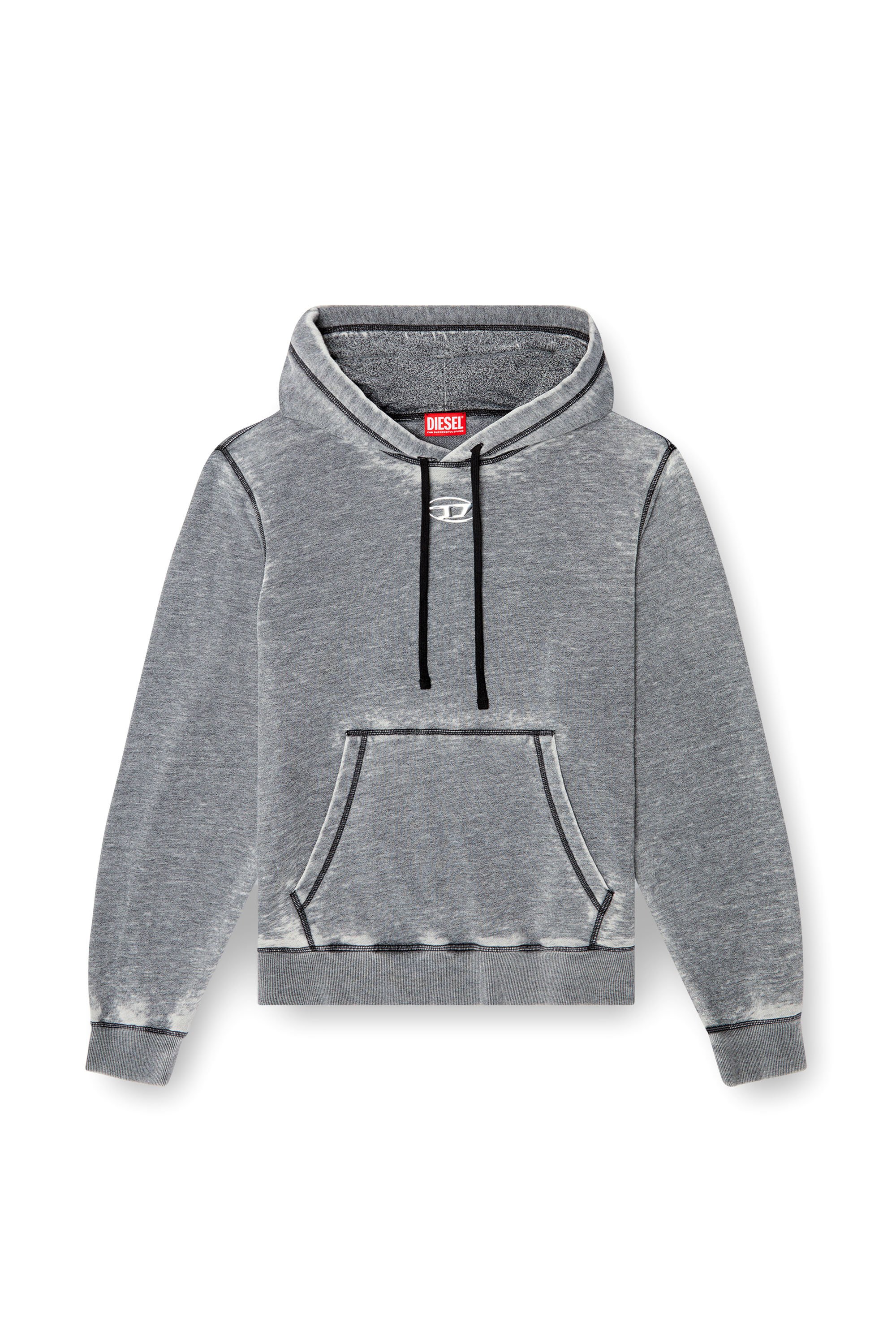 Diesel - S-GINN-HOOD-PAK, Sweat-shirt à capuche burnout avec logo aspect métal Homme in Gris - 4