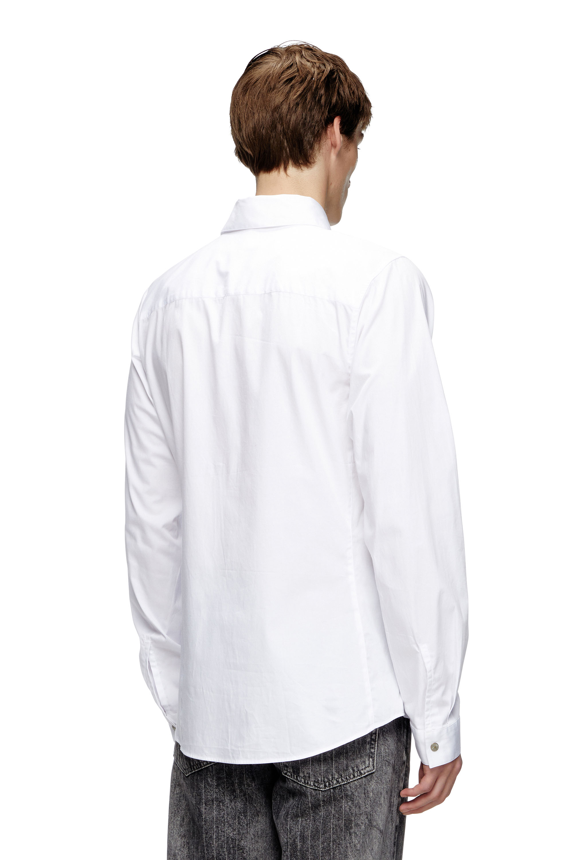 Diesel - S-FITTY-A, Male's Formal shirt with logo-embroidered collar in White - 3