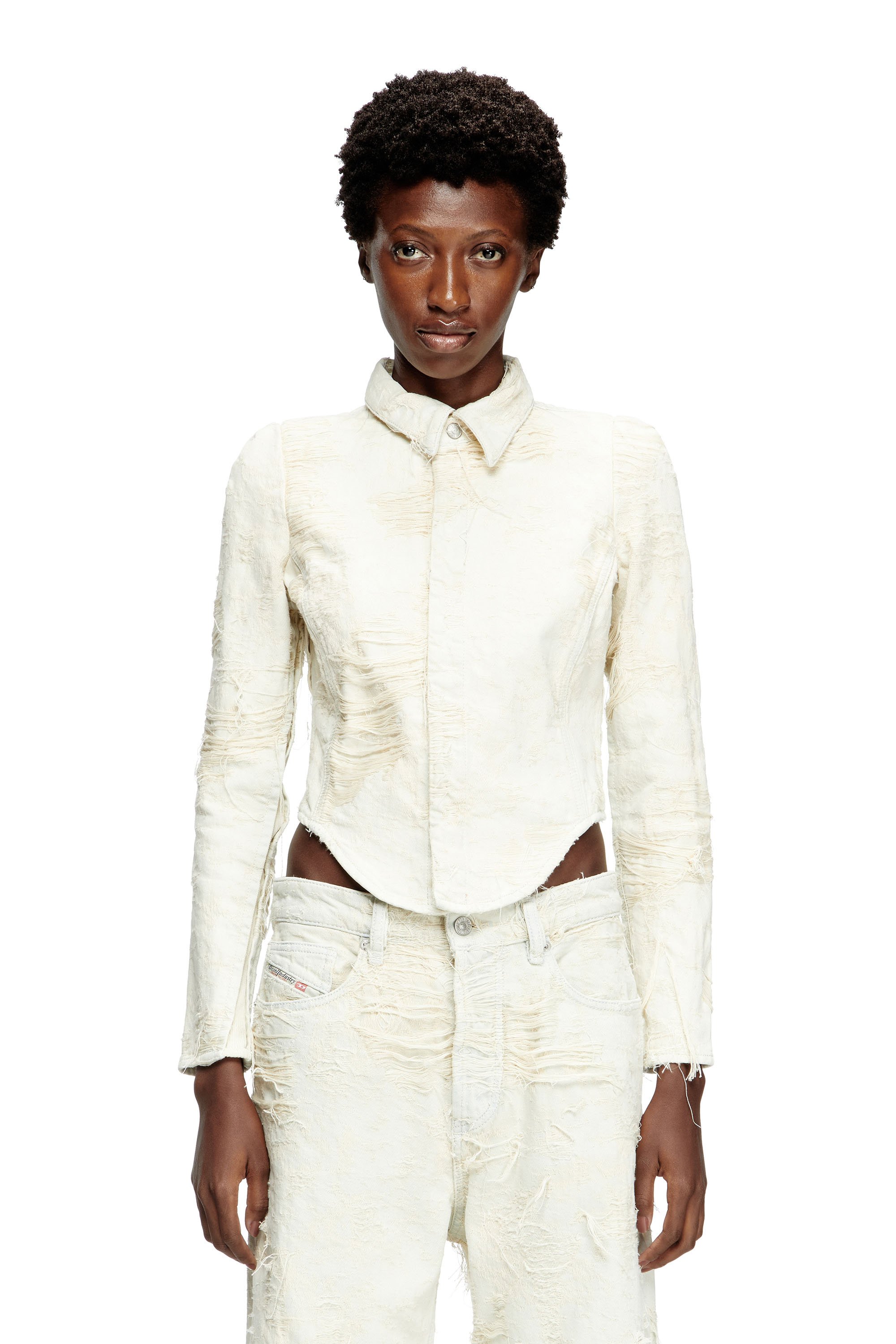 Diesel - DE-MADELINE-FSG, Female's Shirt in jacquard denim with floating threads in White - 1