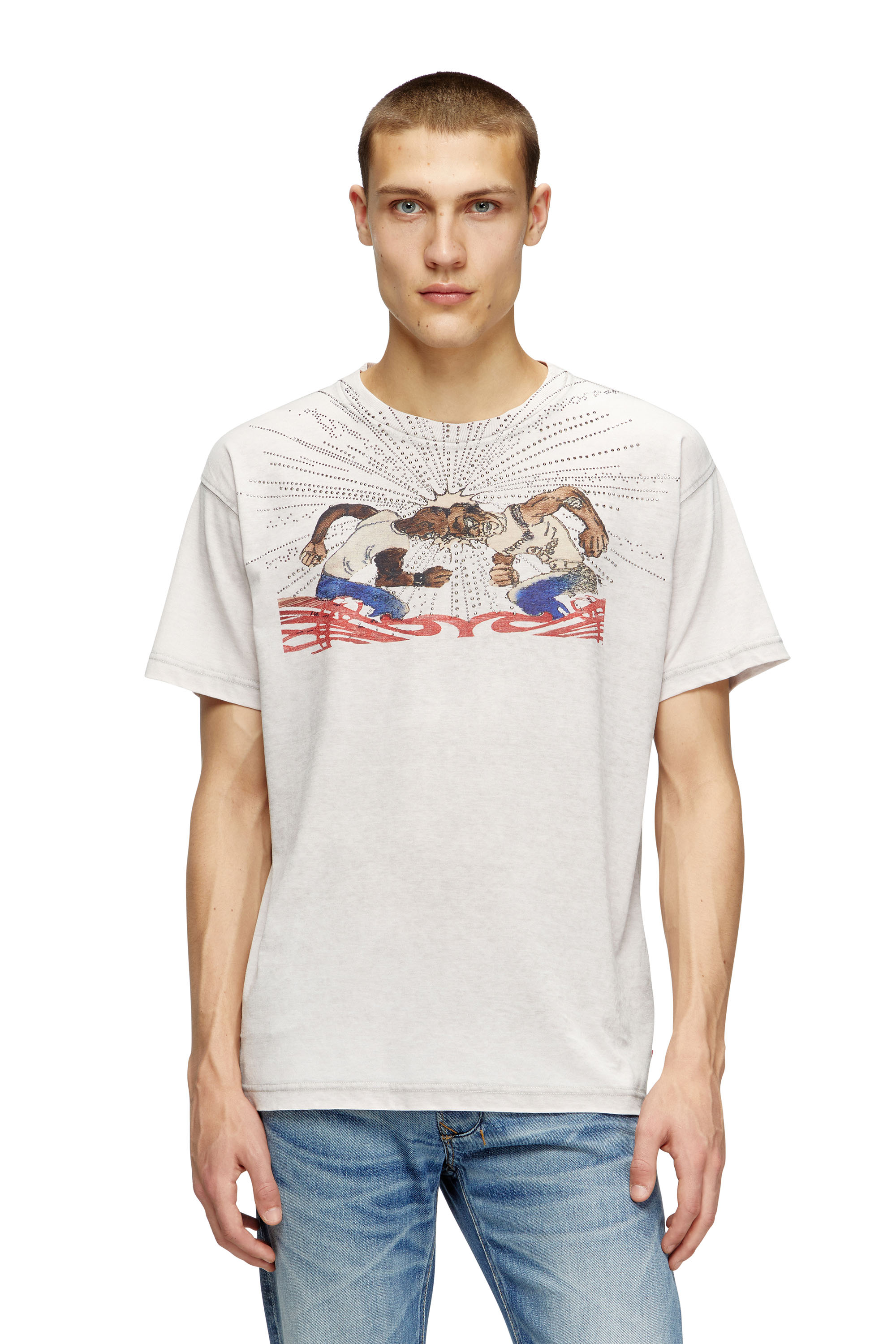 Diesel - T-NORM-T15, Male's T-shirt with rhinestone graphic in Light Grey - 1