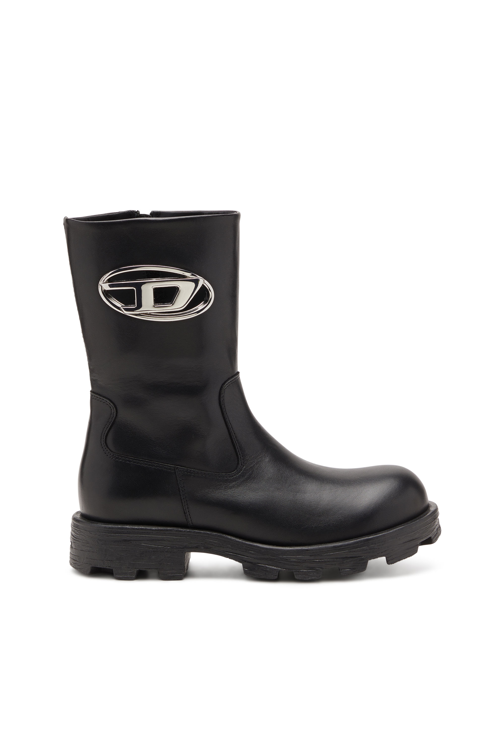 Diesel - D-HAMMER BKR D W, D-Hammer-Bottes de motard en cuir brillant Femme in Noir - 1