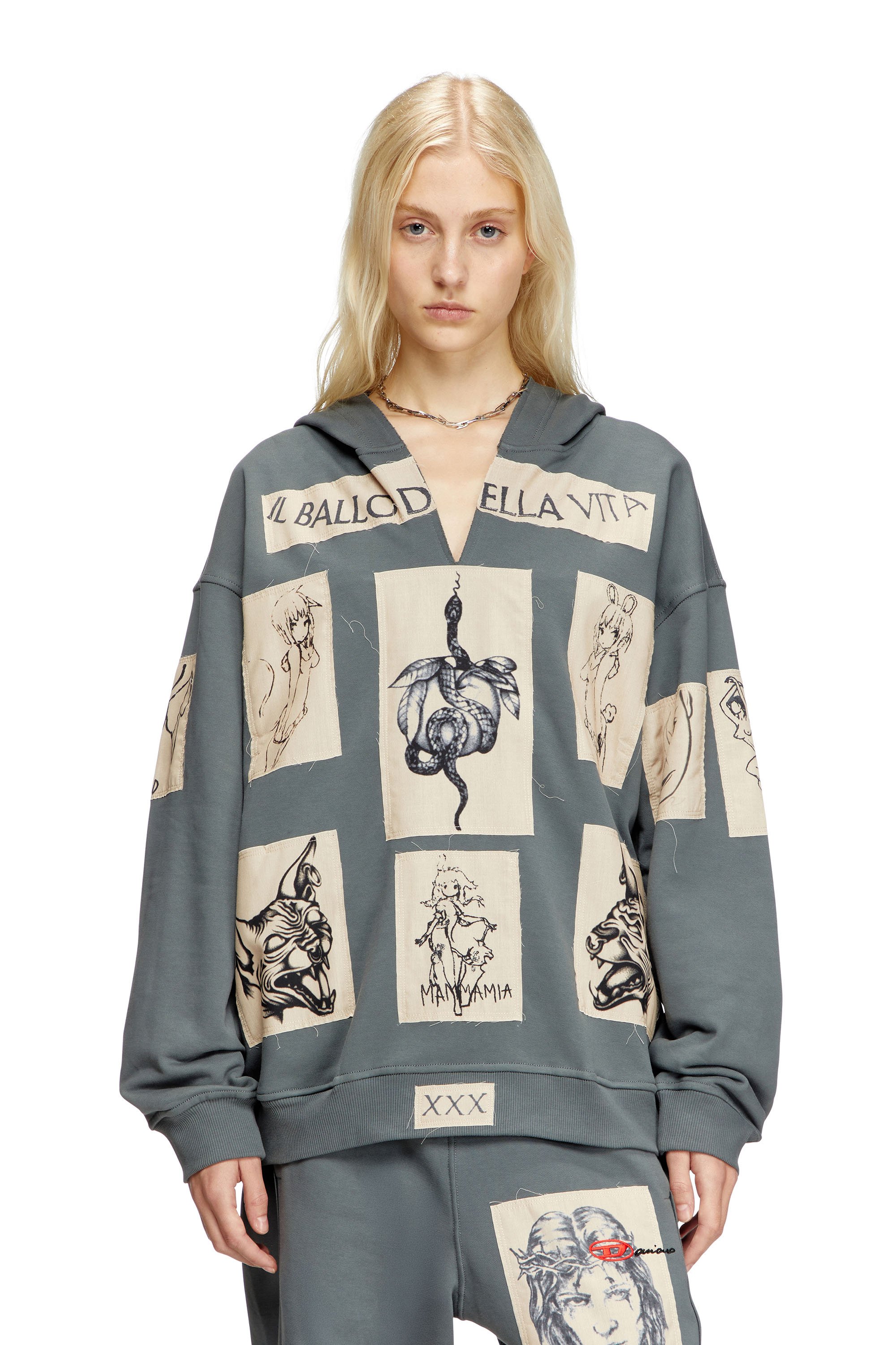 Diesel - S-BOXT-HOOD-DD, Unisex's Hoodie with tattoo patches in Grey - 1