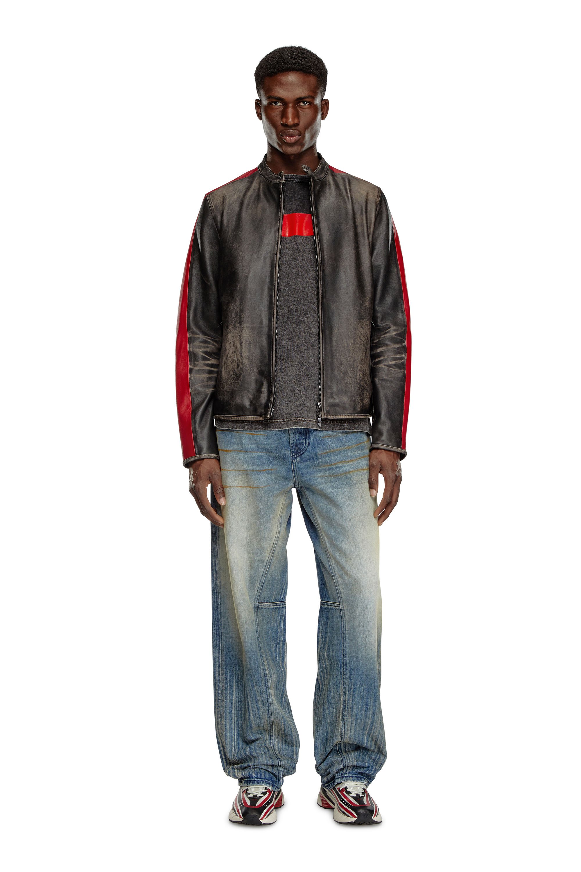 Diesel - L-RENN, Male Leather jacket with contrasting stripes in Multicolor - Image 2