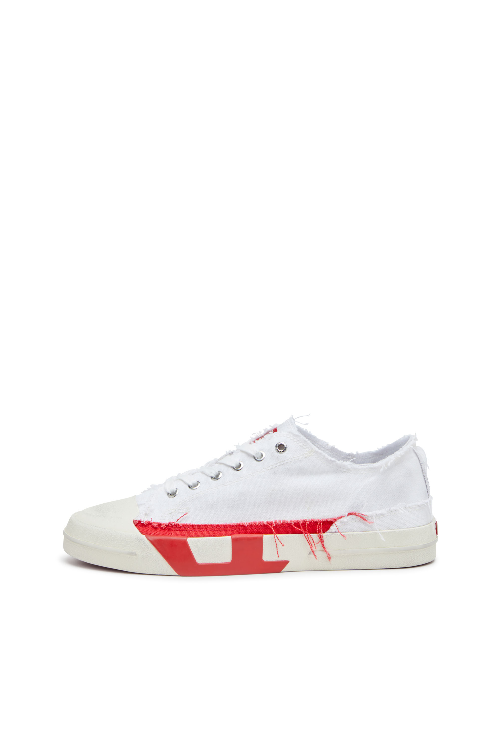 Diesel - S-D-VERSE LOW, Male's Dirty-effect canvas sneakers in White/Red - 7