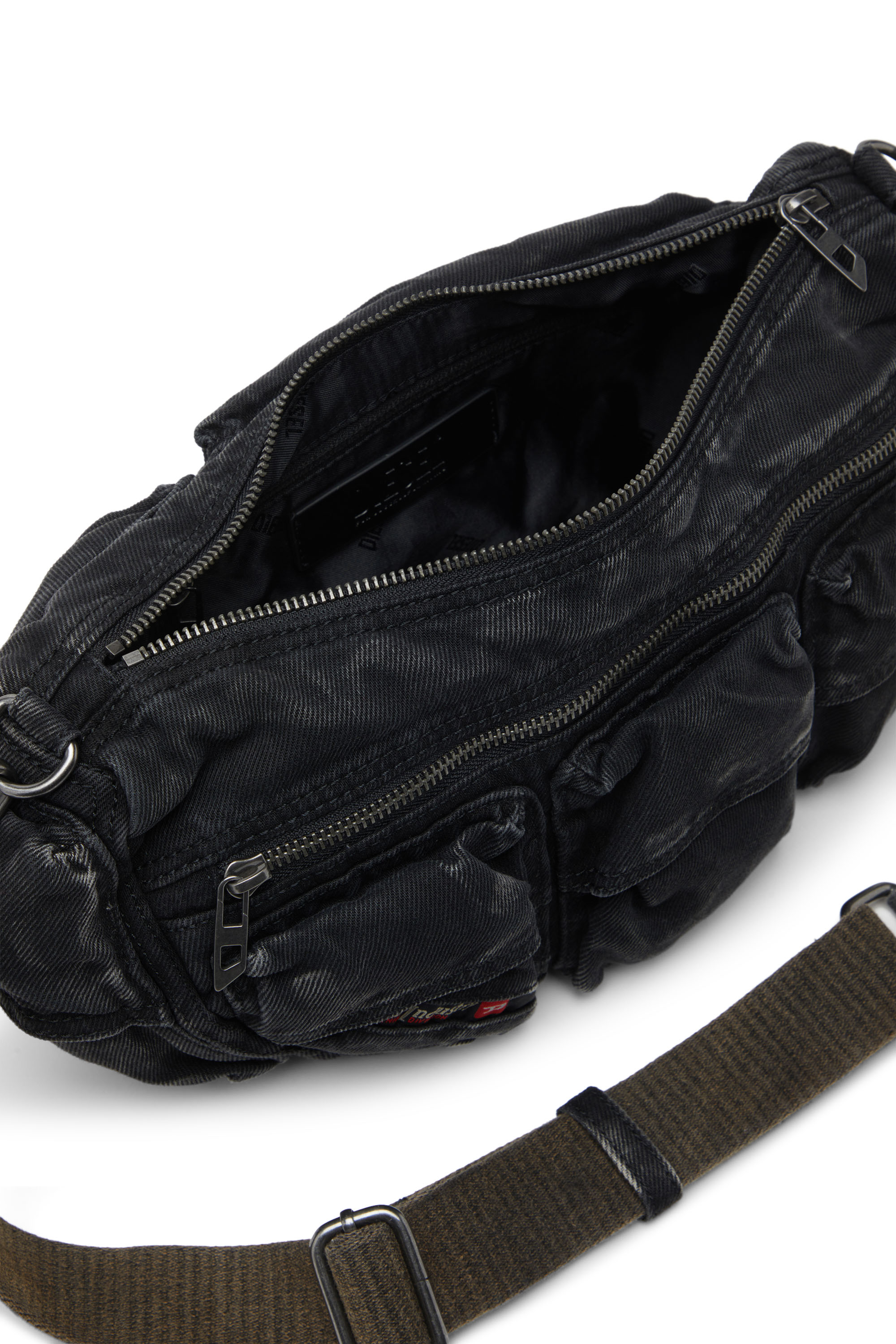 Diesel - MULTI-PKTS SHOULDER BAG X, Multi-Pkts-Sac multipoches en denim délavé Mixte in Noir - 5