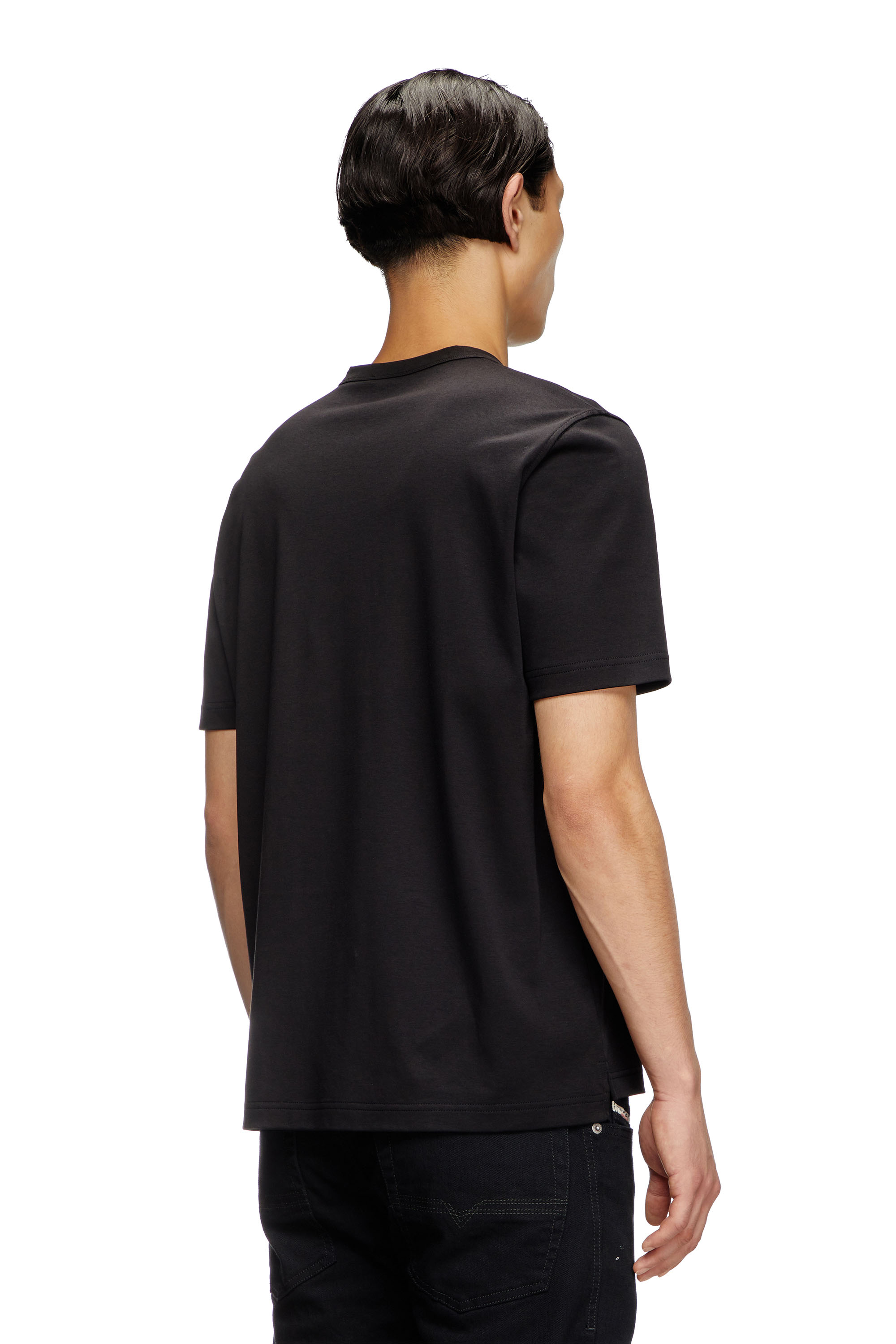 Diesel - T-ADJUST-SLITS-R17, Male's T-shirt with tonal logo embroidery in Black - 3