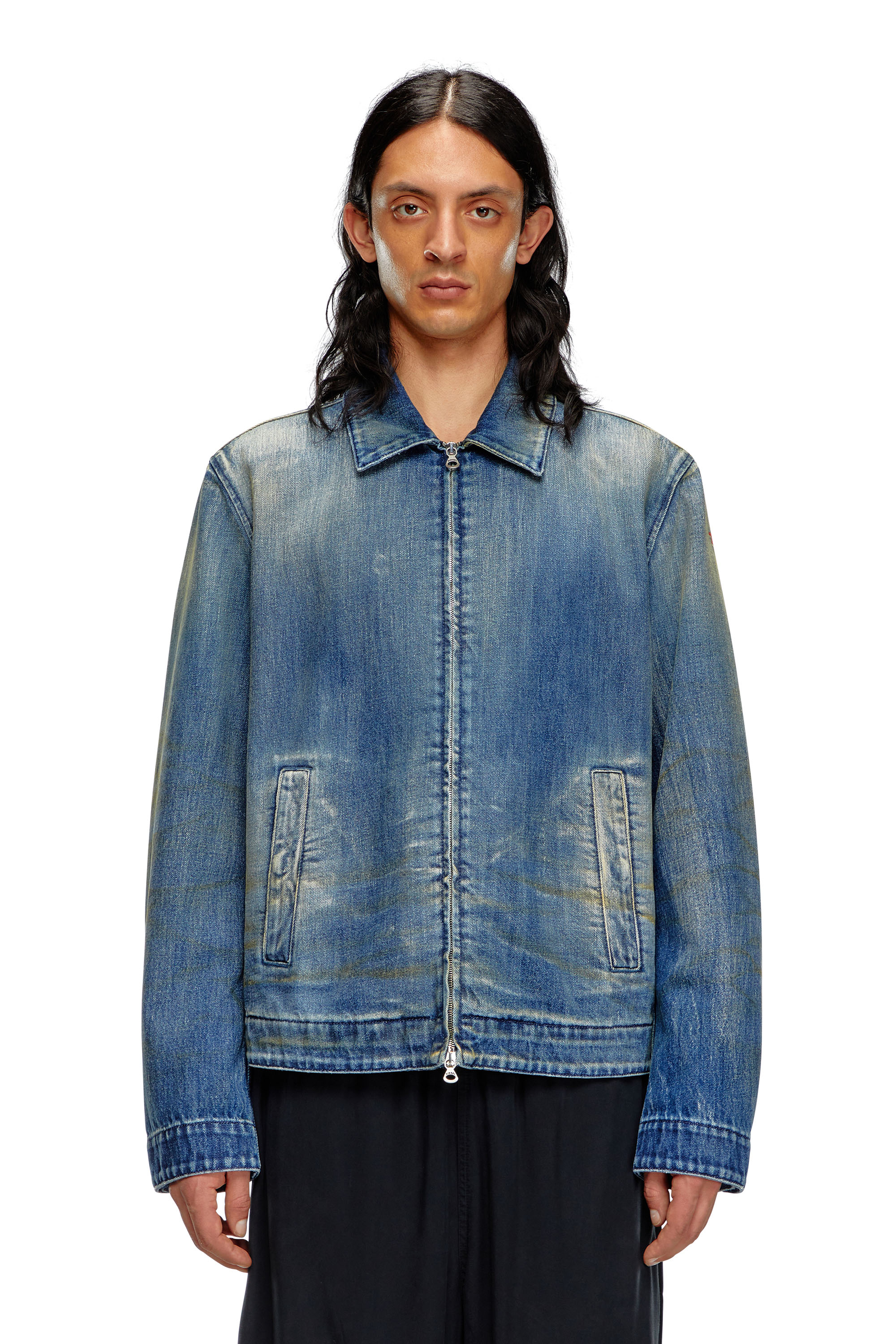 Diesel - D-ROHE, Male Denim blouson jacket with dirt wash in Blue - Image 5