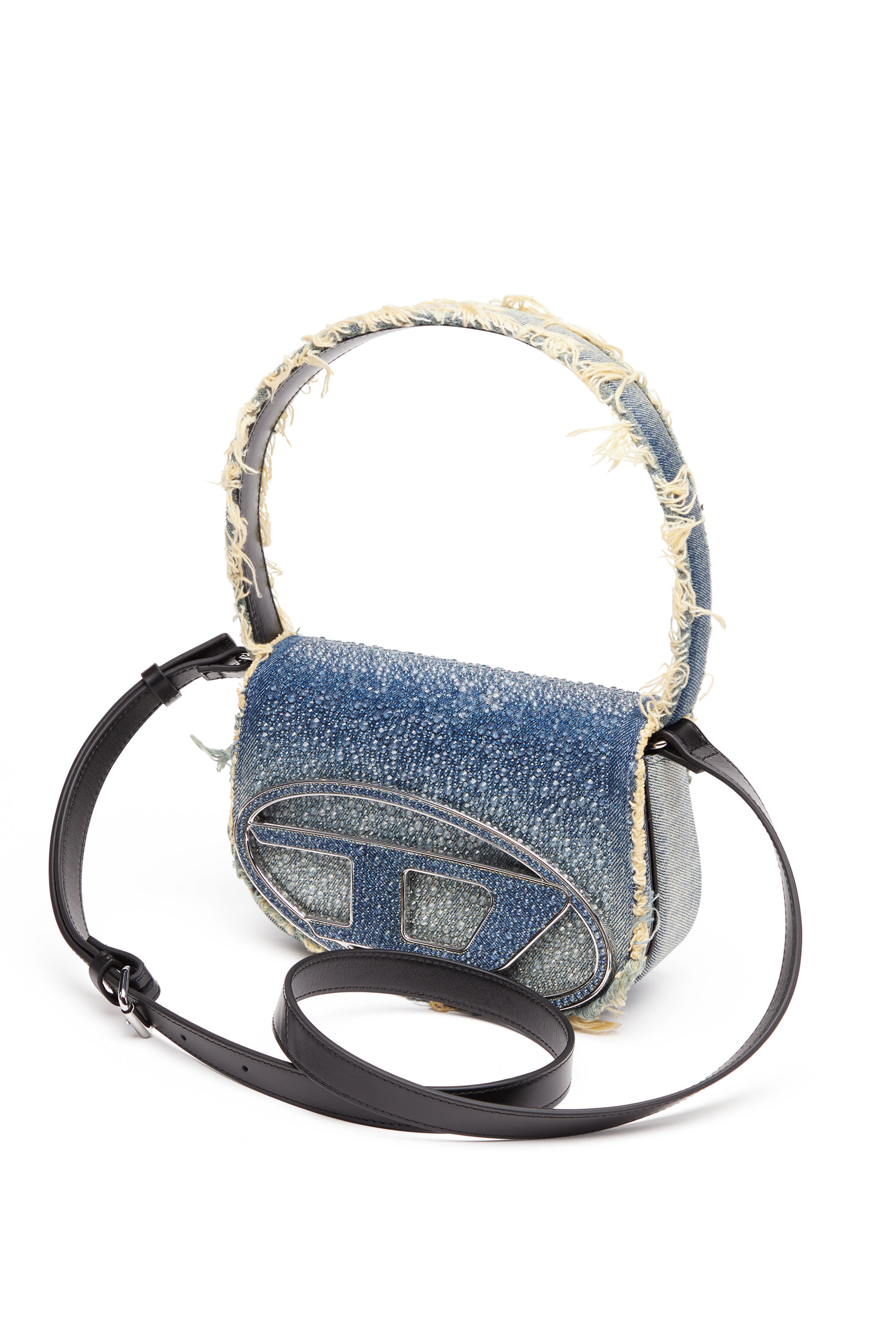Diesel - 1DR, Female 1DR-Iconic shoulder bag in denim and crystals in Blue - Image 5