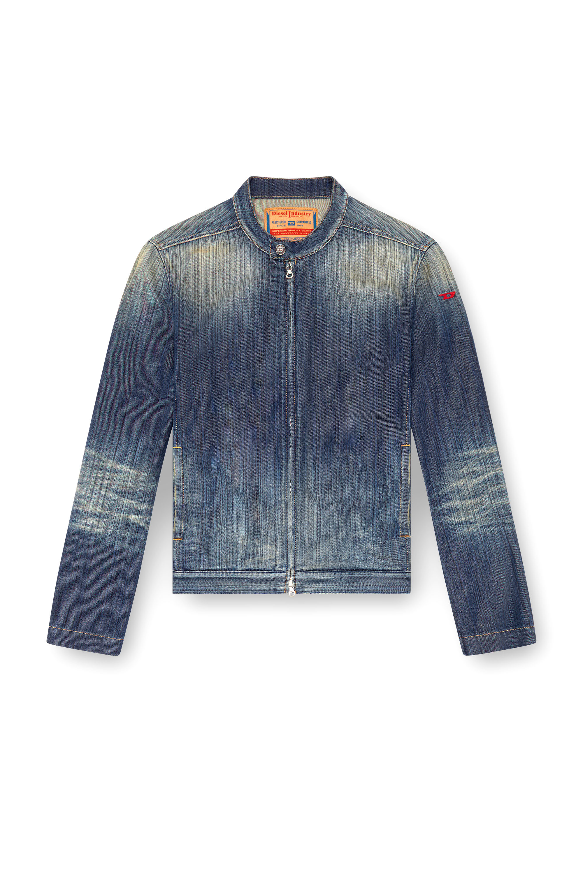 Diesel - D-GLORY, Veste moto en denim strié Homme in Bleu - 6