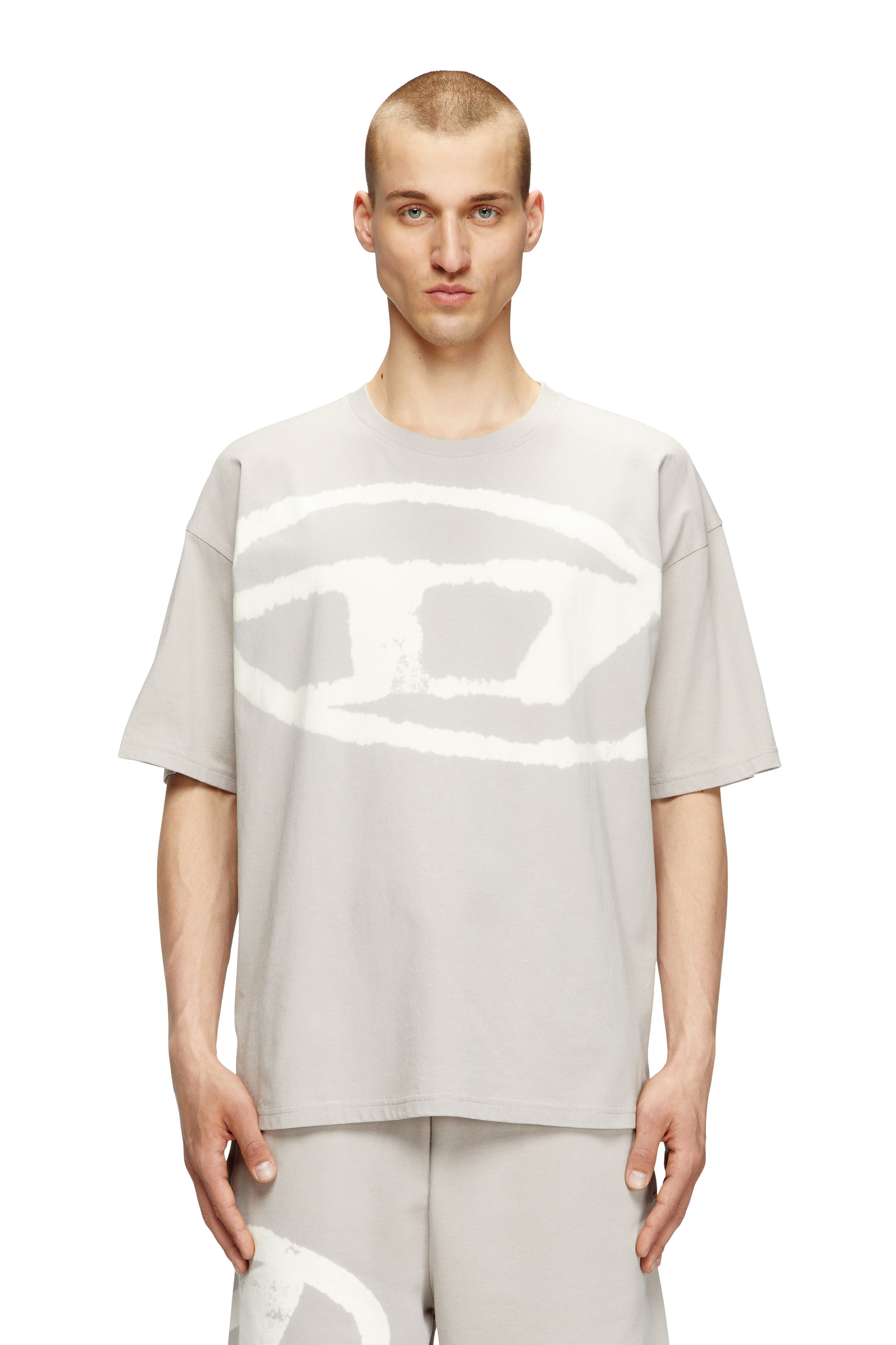 Diesel - T-BOXT-BLEACH, T-shirt avec logo Oval D effet blanchi Homme in Gris - 1