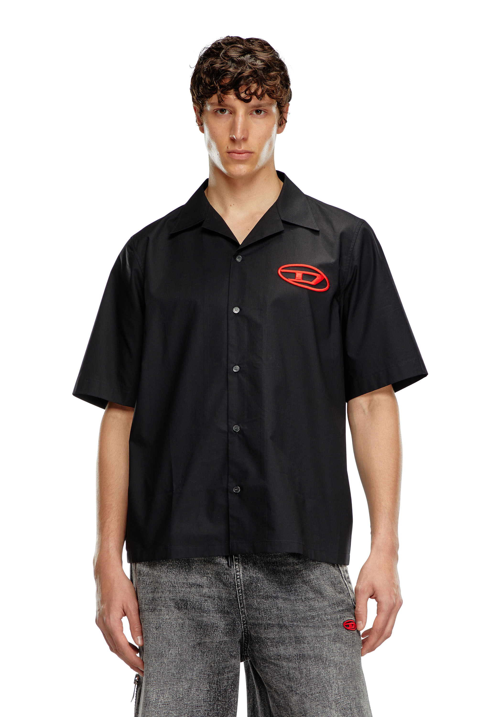 Diesel - S-MAC-C, Chemise bowling avec logo brodé Homme in Noir - 1