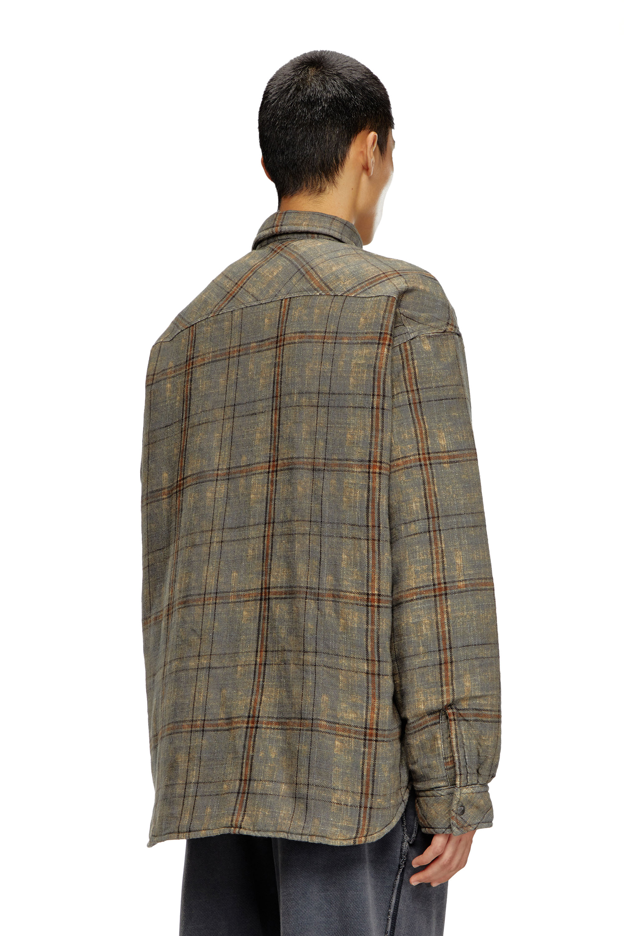 Diesel - S-HAMME, Male's Padded jacket in checked slub cotton in Green/Brown - 3