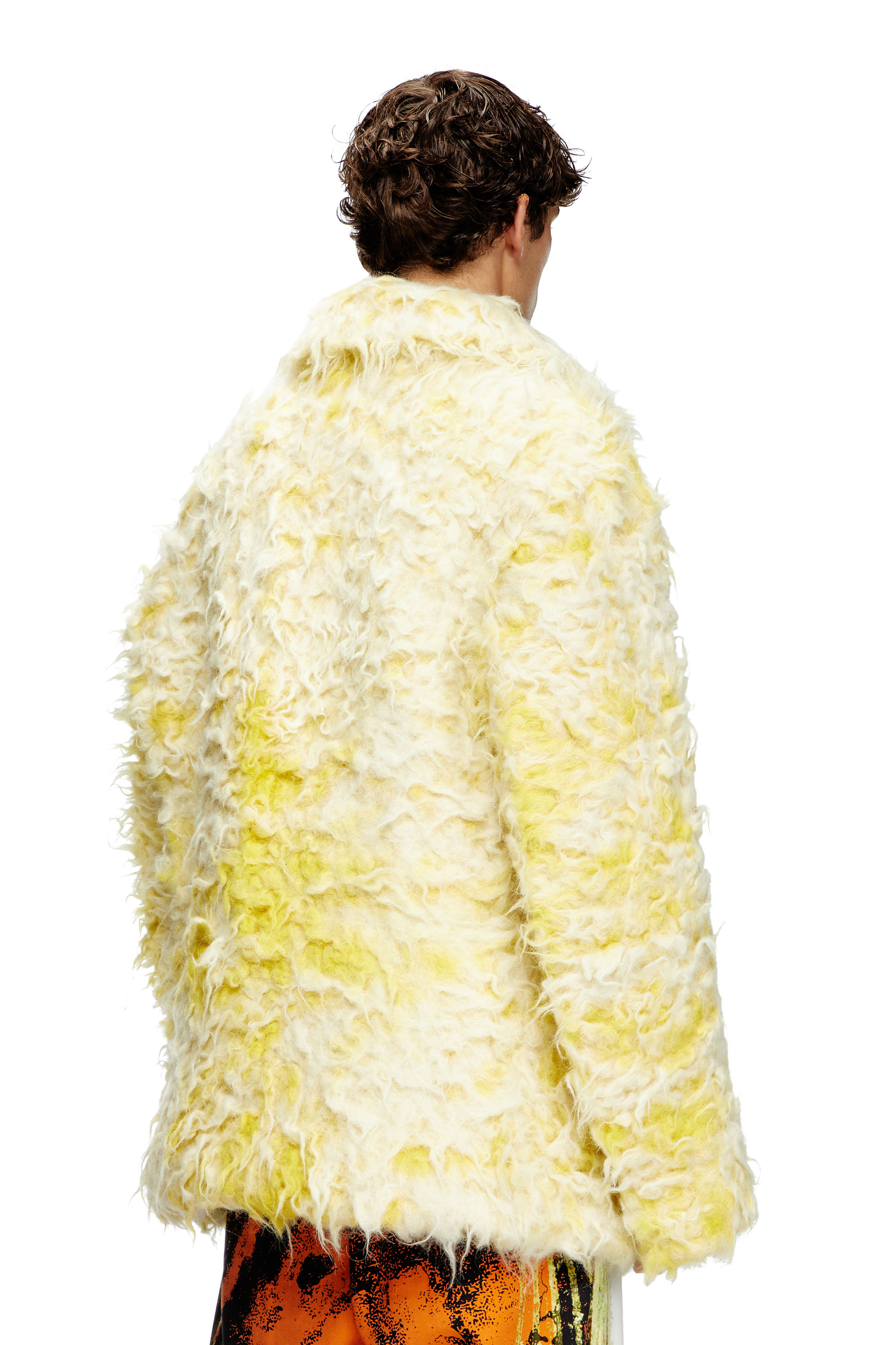 Diesel - W-MIN-SHORT, Male's Double-breasted coat in shaggy alpaca blend in Yellow - 3