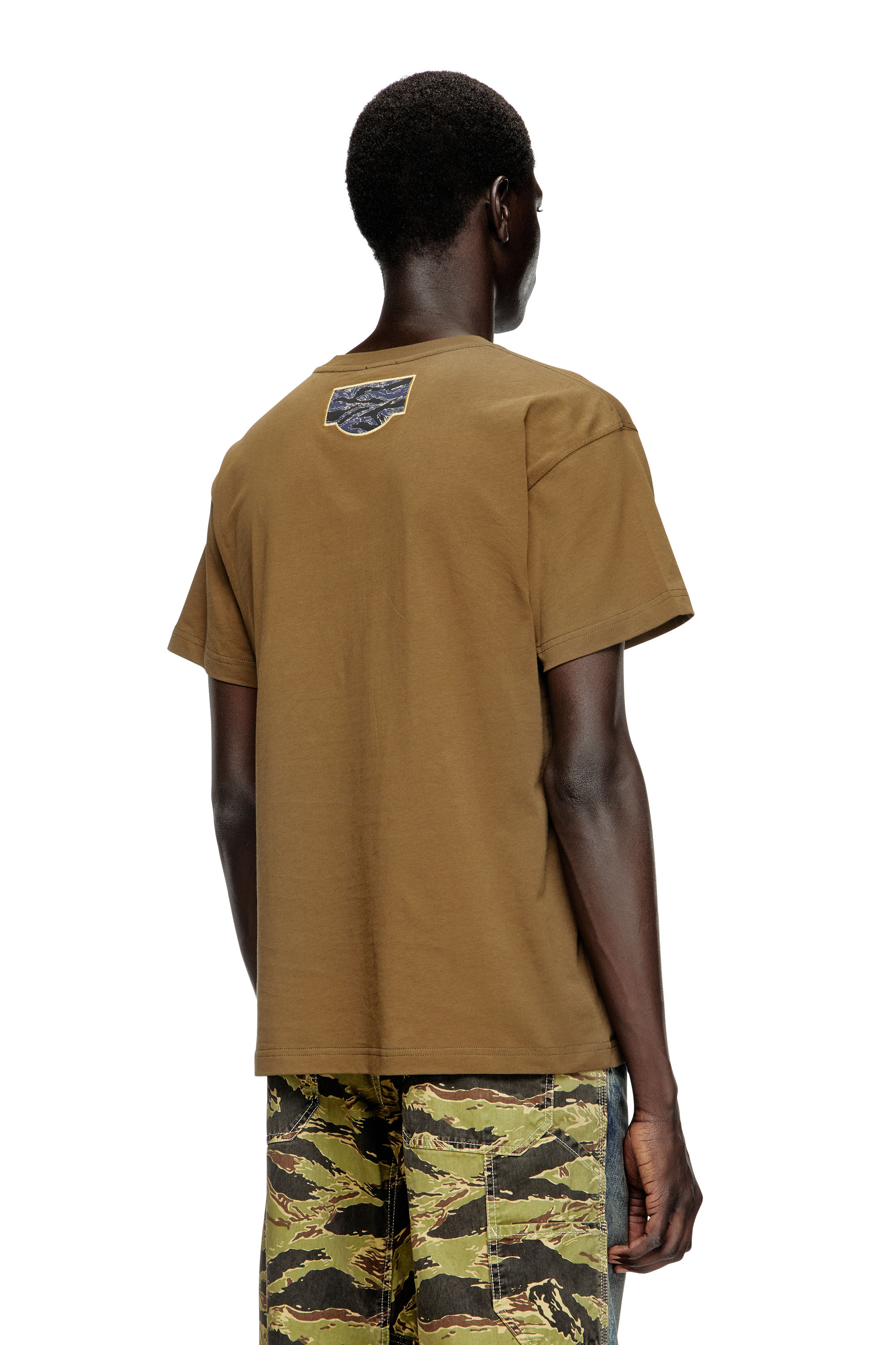 Diesel - T-NORM-T3, Male's T-shirt with camo logo patch in Military Green - 4