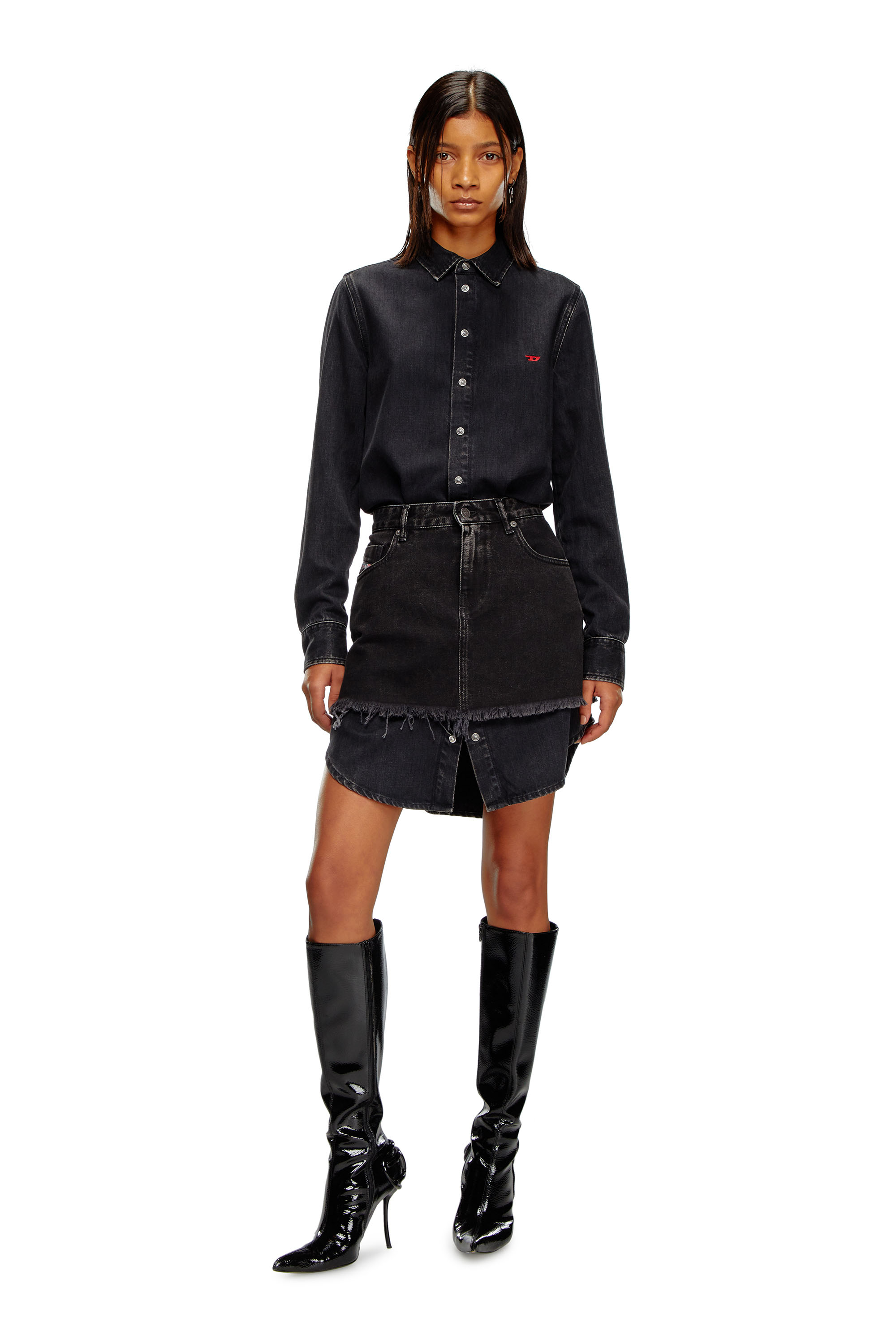 Diesel - DE-DESY-D, Female's Denim dress with skirt detail in Black - 1