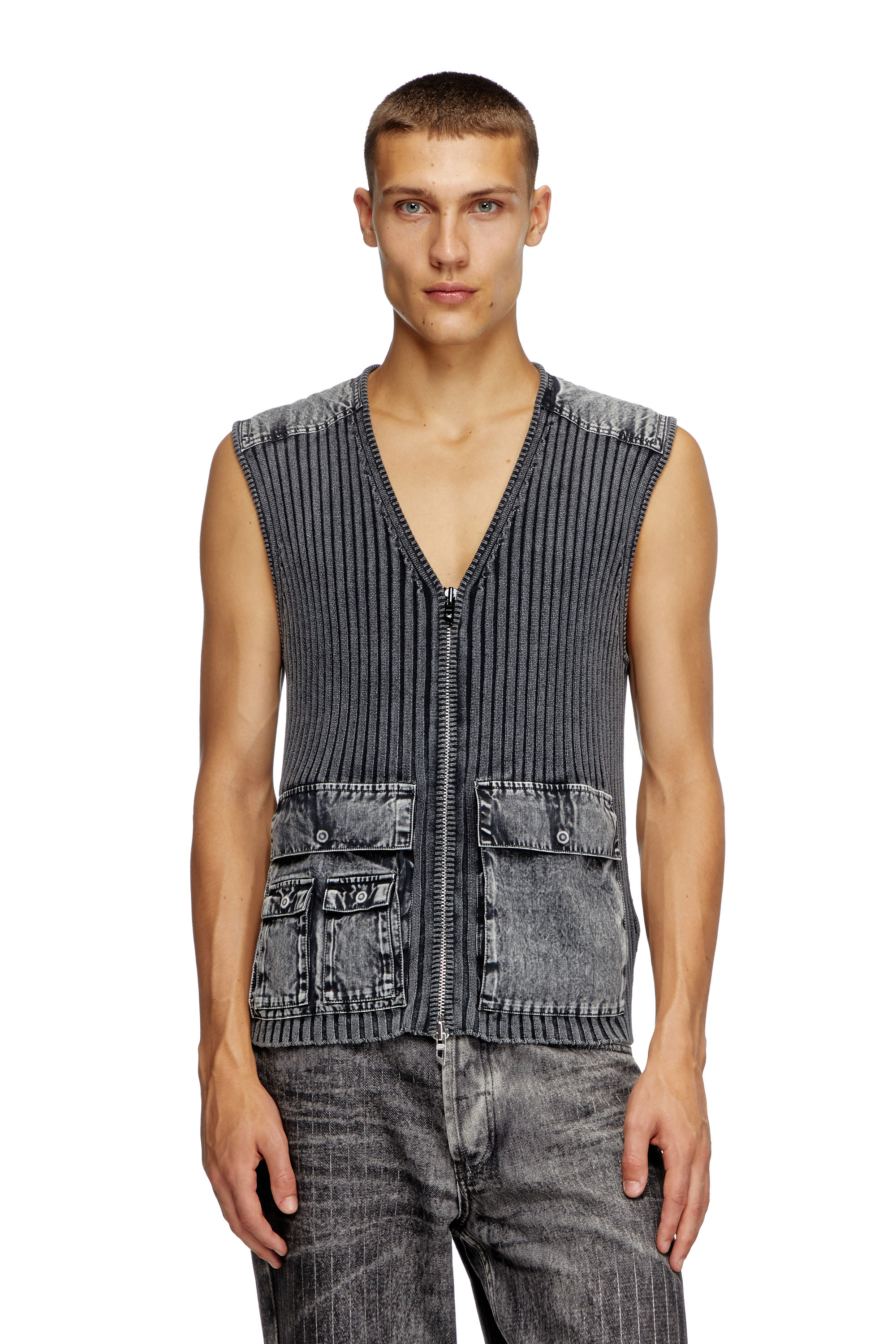 Diesel - K-MARGIE, Male's Utility vest with contrast panels in Dark Grey - 5