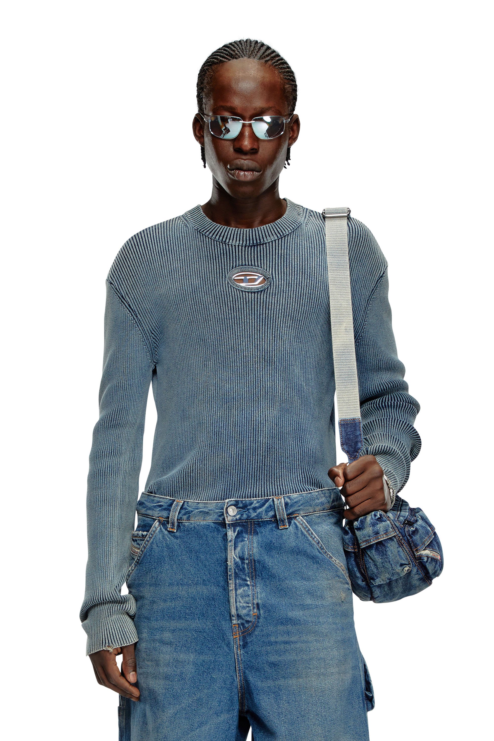 Diesel - K-DARIN-A, Male's Cut-out jumper with Oval D in Blue - 1