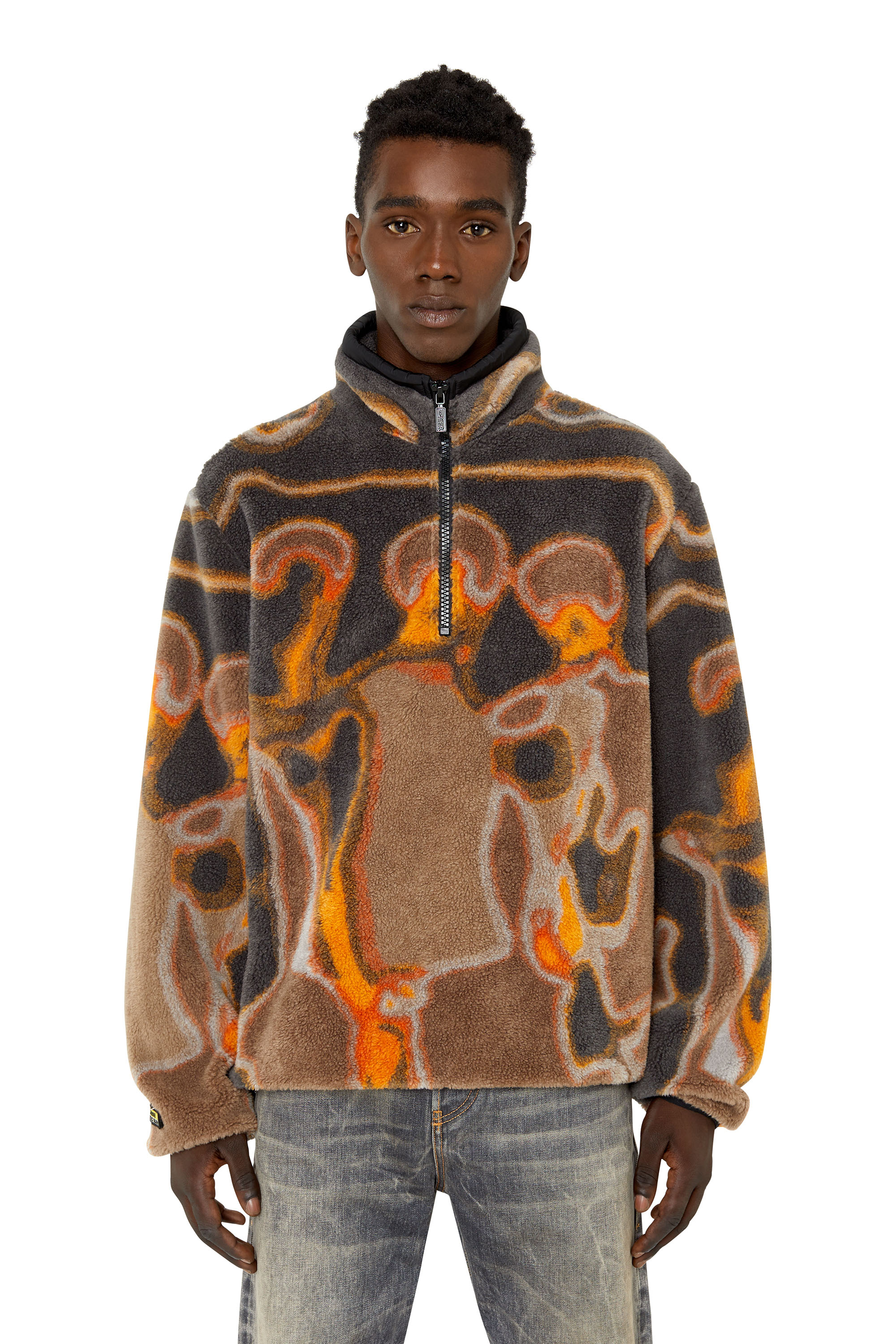 Diesel - S-TRAILER, Male Half-zip sweatshirt in teddy jacquard in Multicolor - Image 1