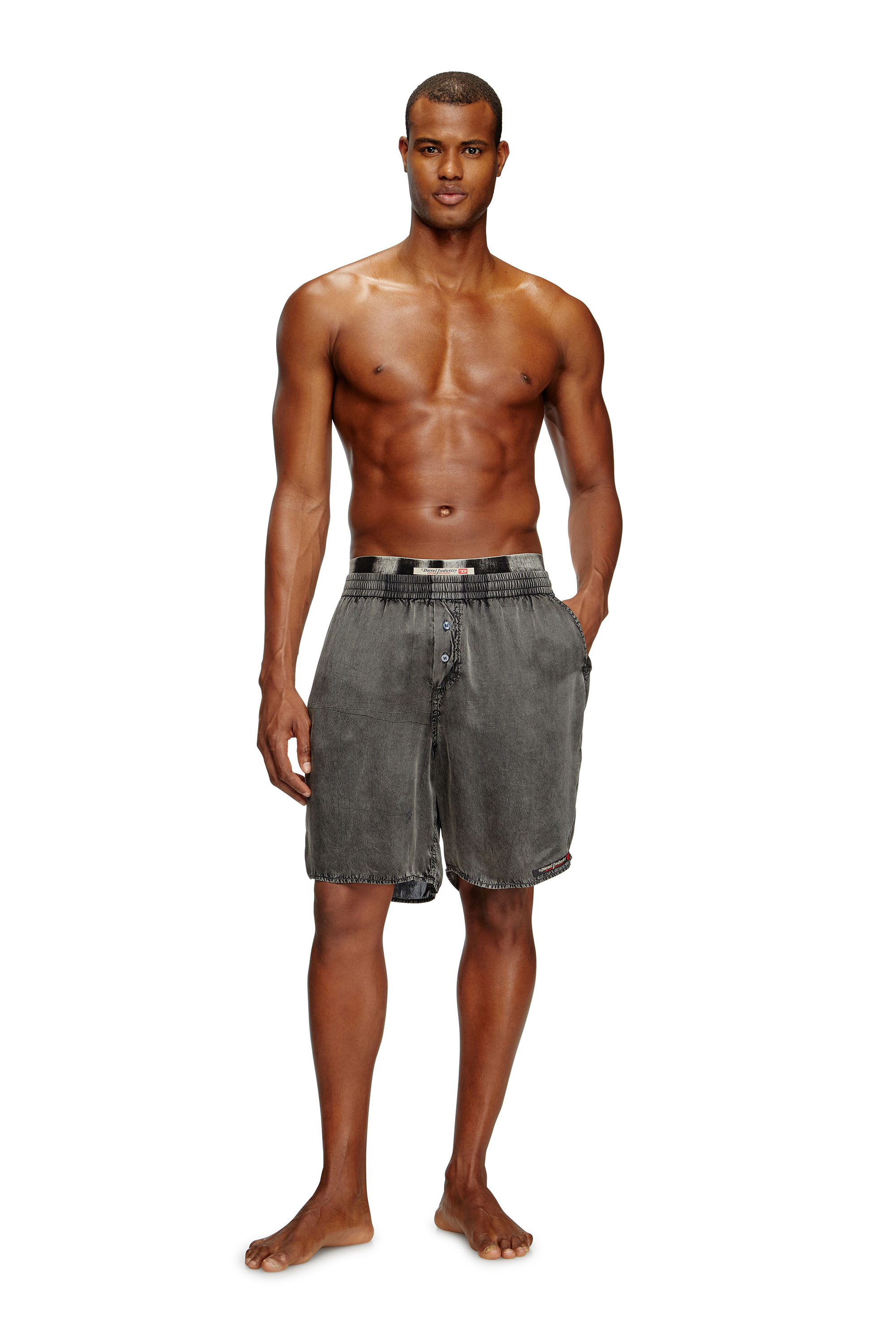 Diesel - SILVO-DNM, Boxer extra-long avec effet denim Homme in Gris - 1