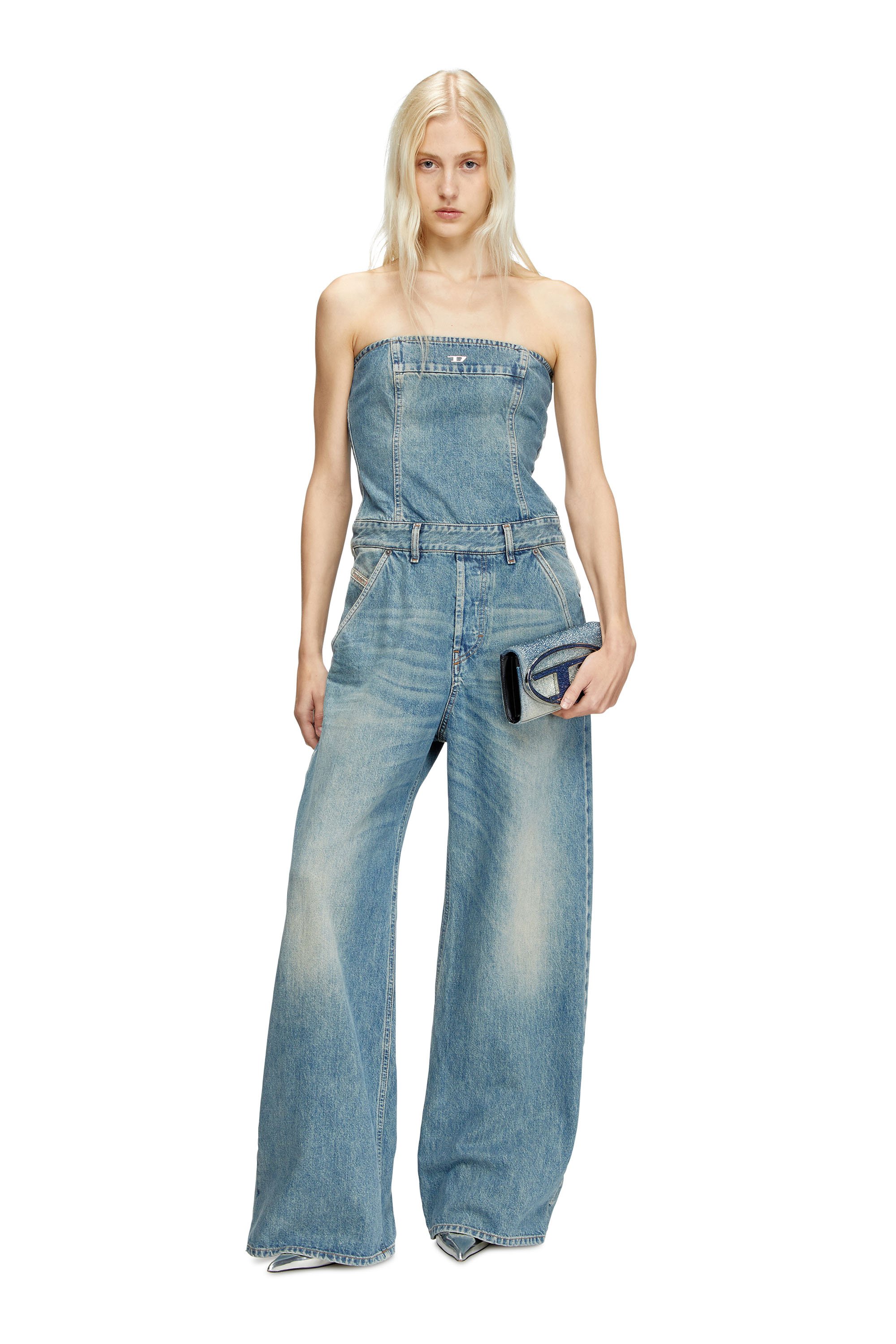 Diesel - DE-BRIDE, Female's Denim strapless jumpsuit in Light Blue - 1