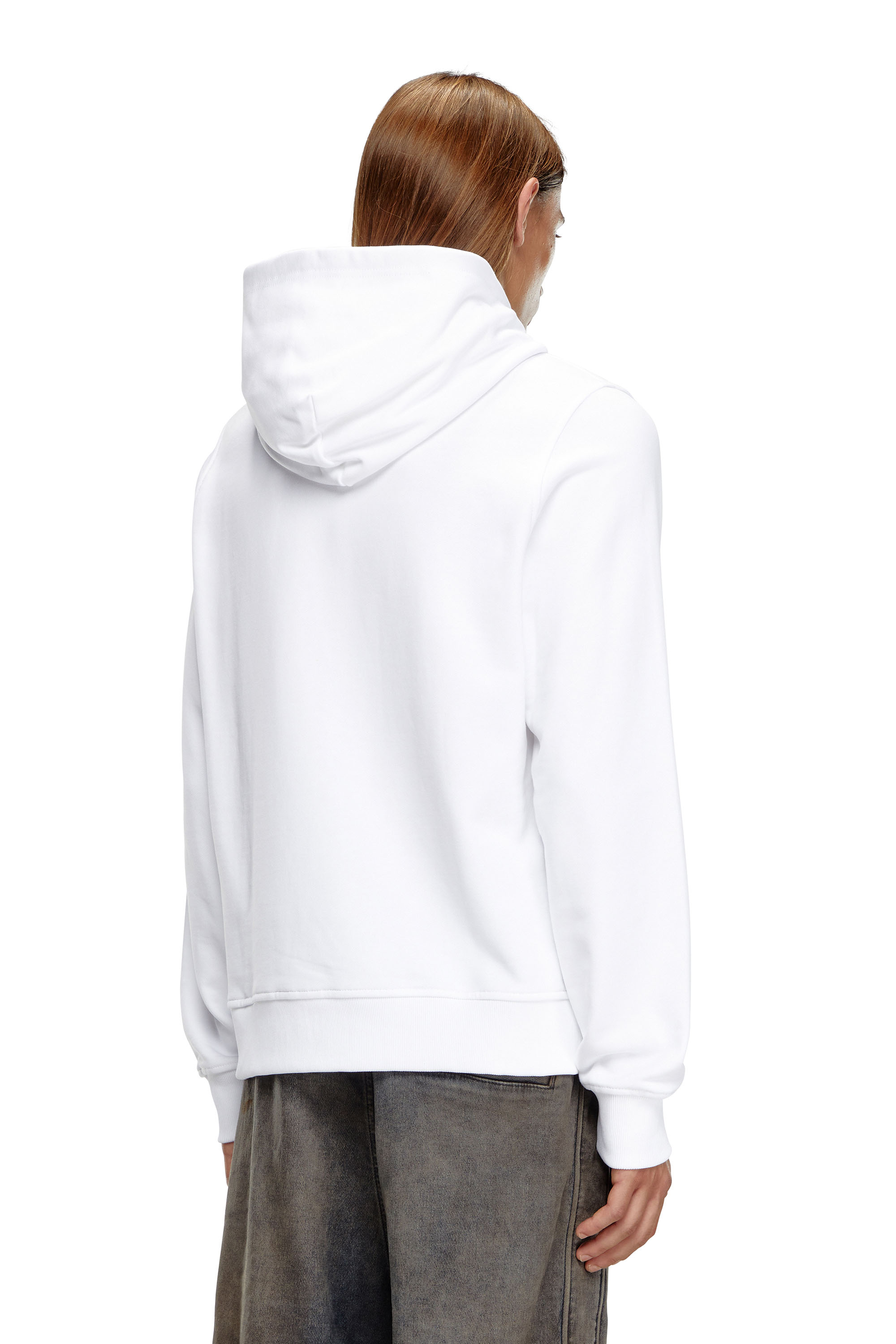 Diesel - S-GINN-HOOD-D, Homme Sweat-shirt à capuche en coton avec mini empiècement D in Blanc - Image 3