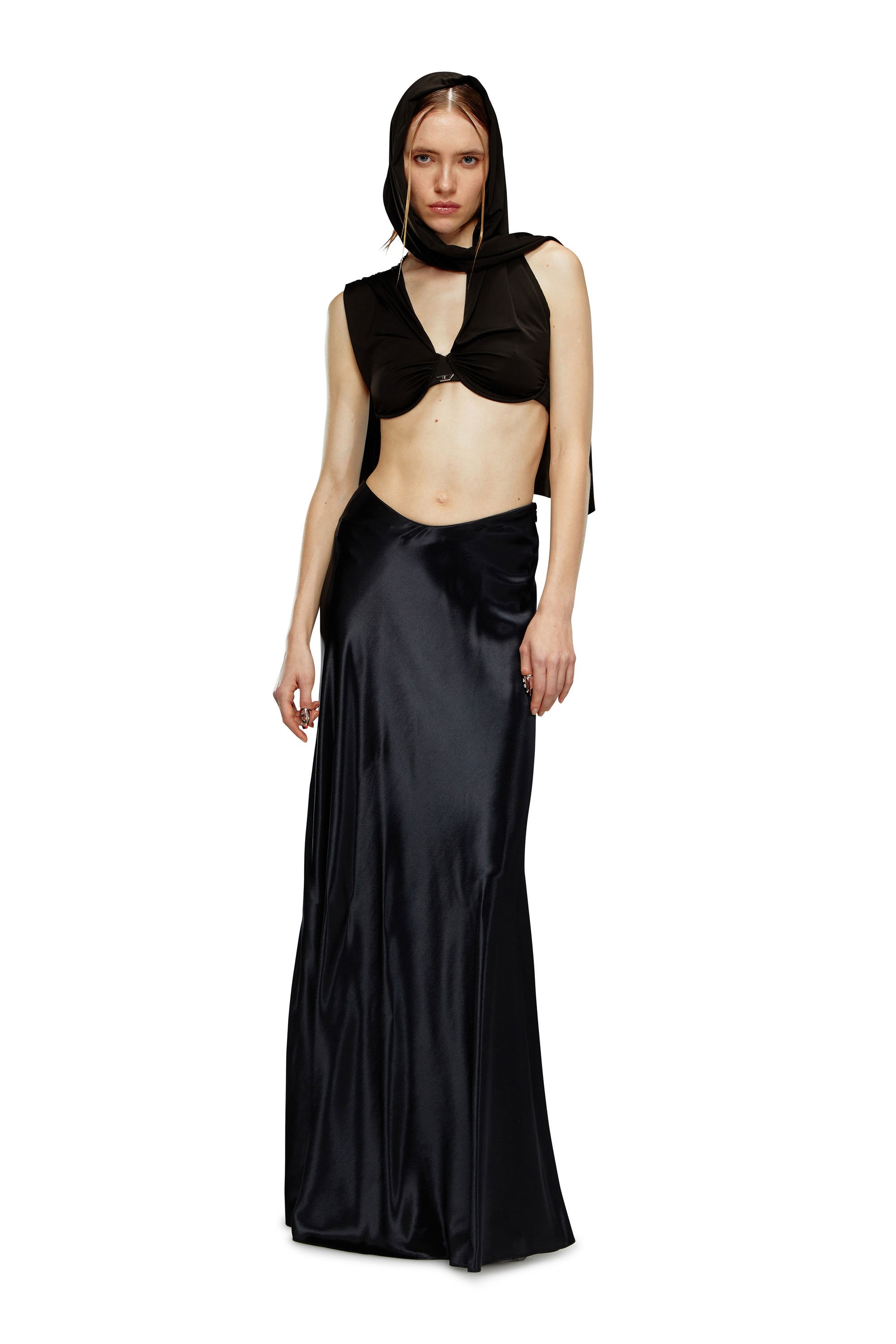Diesel - O-SYREN, Female Long satin skirt in Black - Image 1