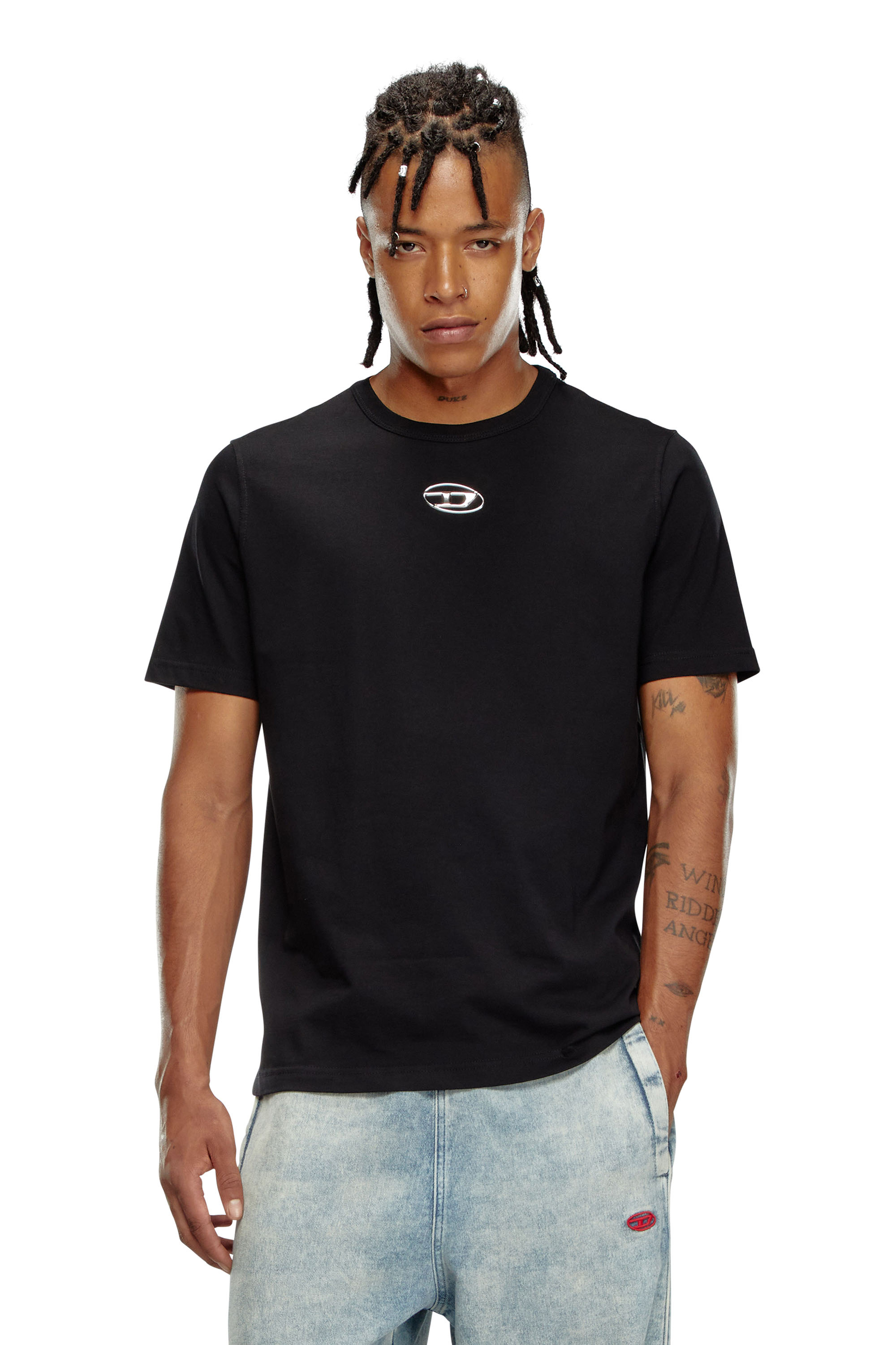 Diesel - T-ADJUST-OD, Male's T-shirt with injection moulded logo in Black - 1