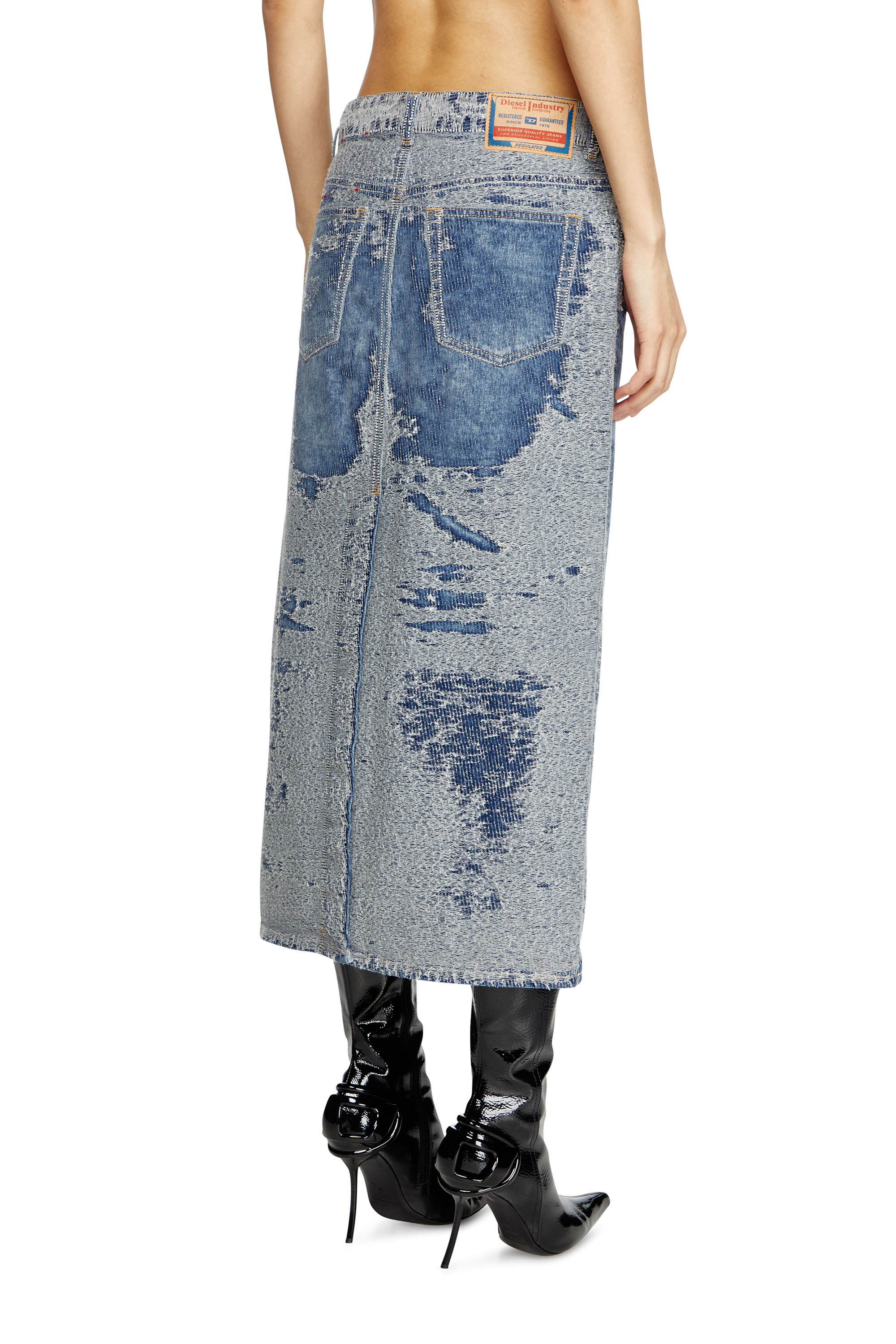 Diesel - DE-SKYE-S, Female's Midi skirt in distressed jacquard denim in Light Blue - 4