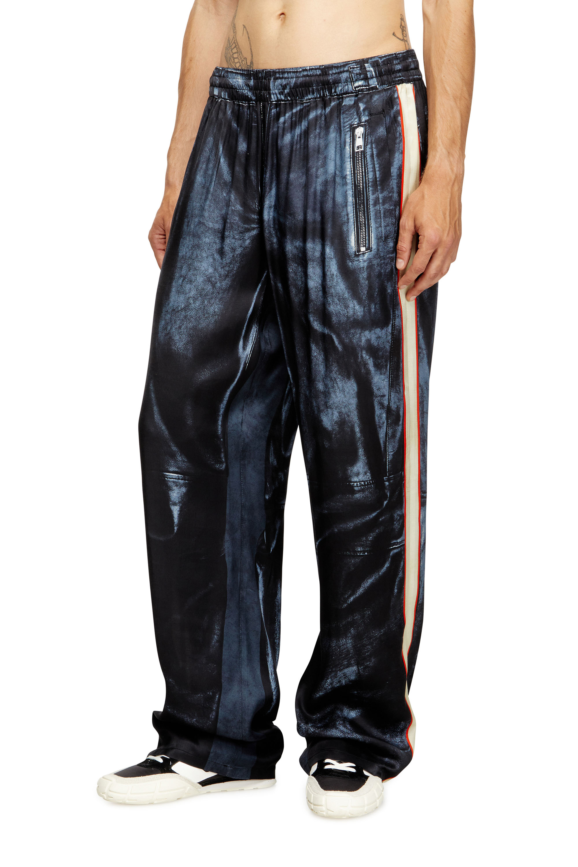 Diesel - P-THECKS-NMAN, Male's Viscose trousers with biker print in Black/Blue - 1