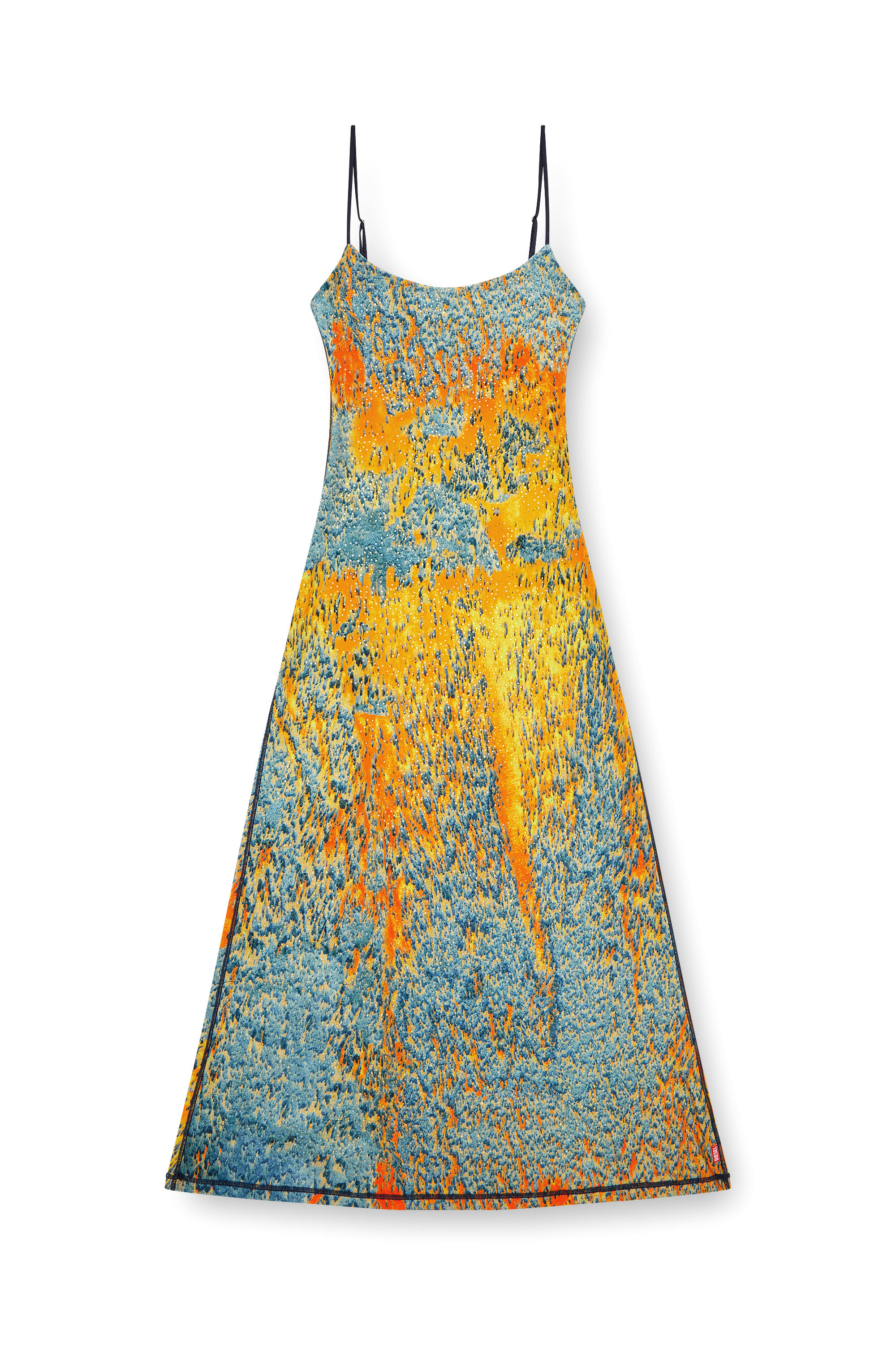 Diesel - D-AMOUR, Female's Long printed dress with clear crystals in Blue/Orange - 5