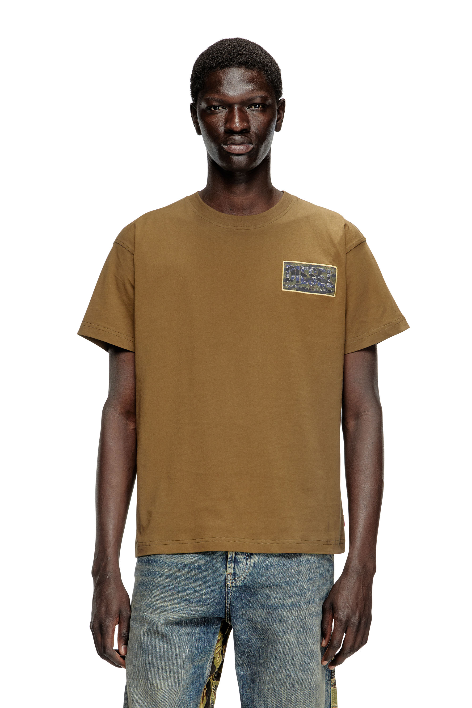 Diesel - T-NORM-T3, Male's T-shirt with camo logo patch in Military Green - 1