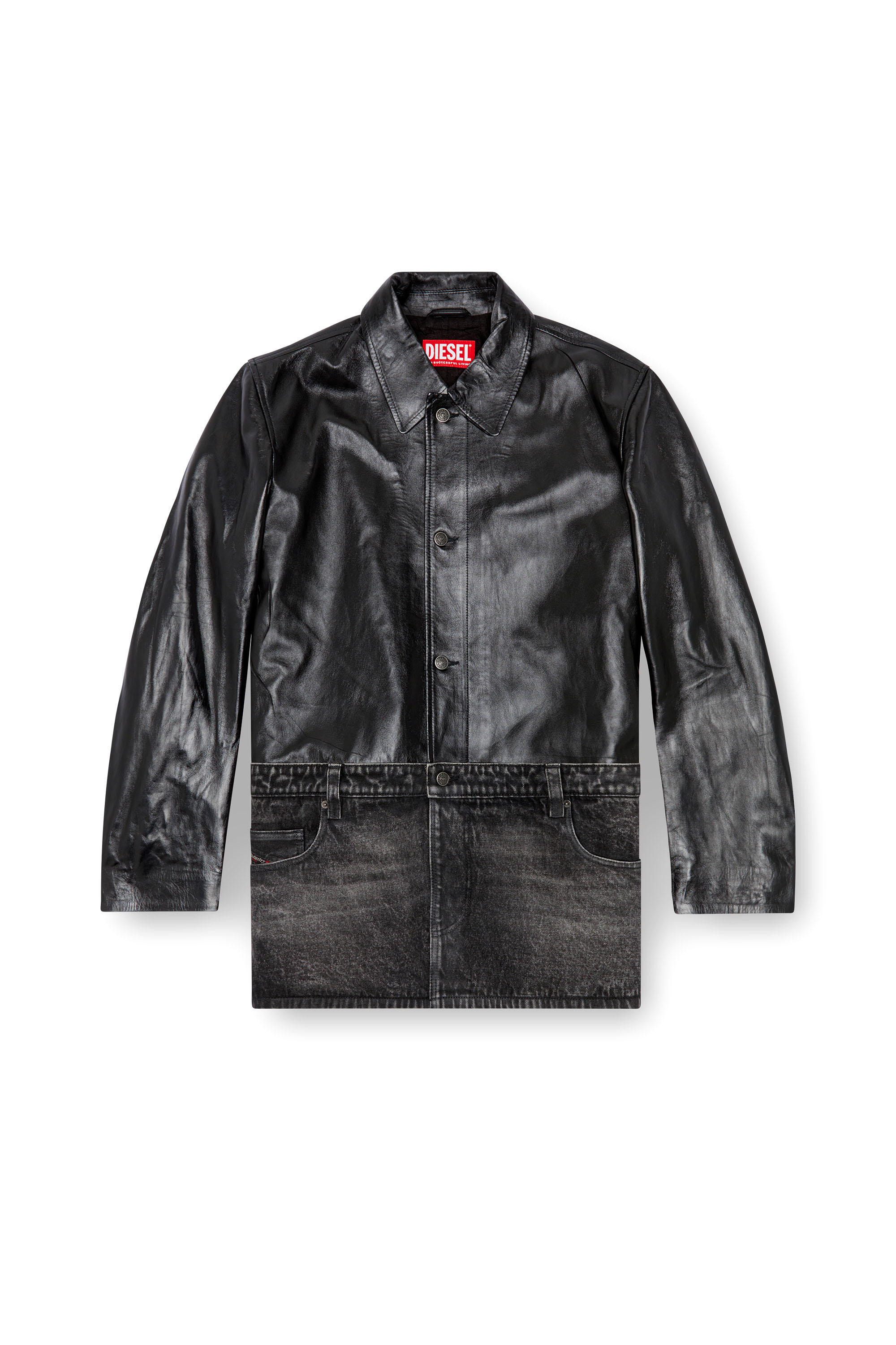 Diesel - L-BRETCH, Male's Leather and denim shirt jacket in Black - 4